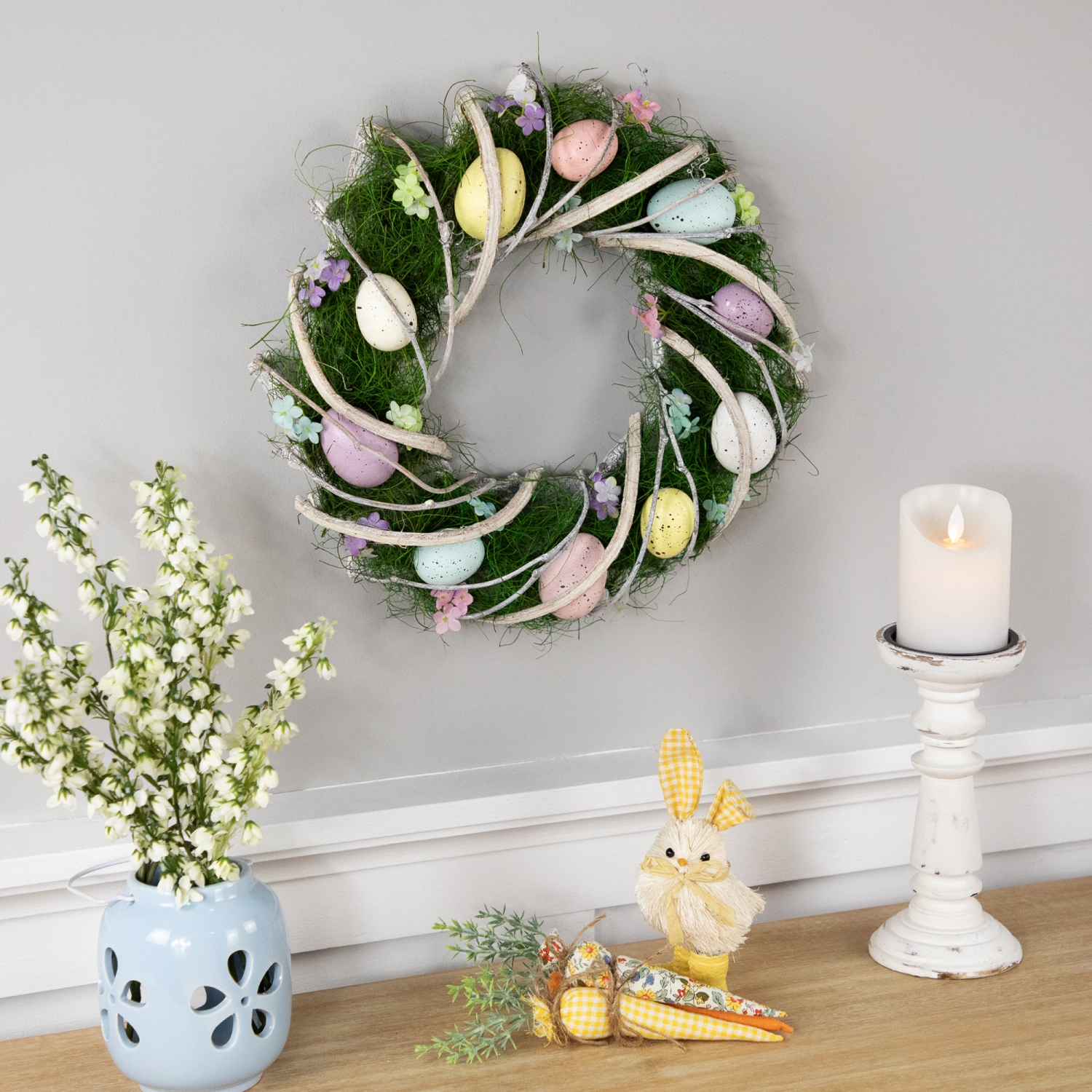 Speckled Eggs and Spring Flowers Easter Wreath - 15"