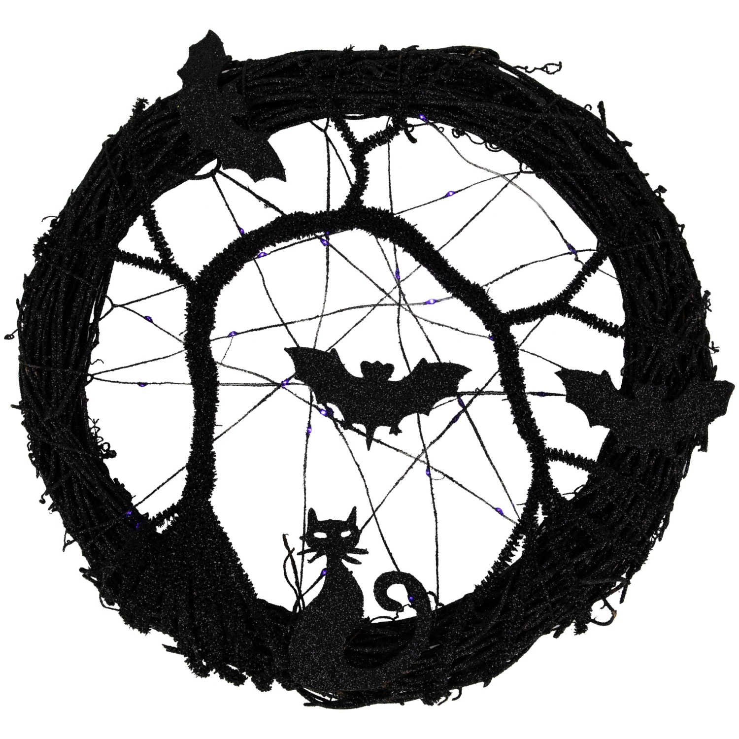 Couronne lumineuse à DEL avec Bats, brindilles, 13 po, lumières violettes