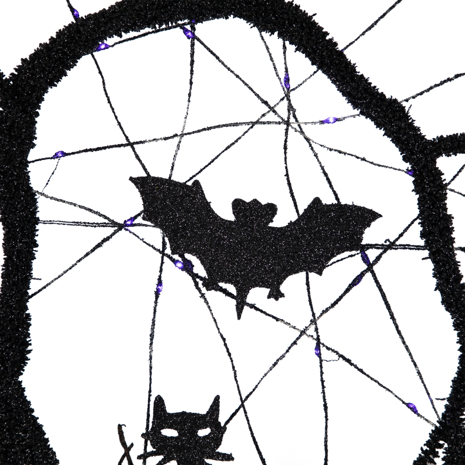 Couronne lumineuse à DEL avec Bats, brindilles, 13 po, lumières violettes