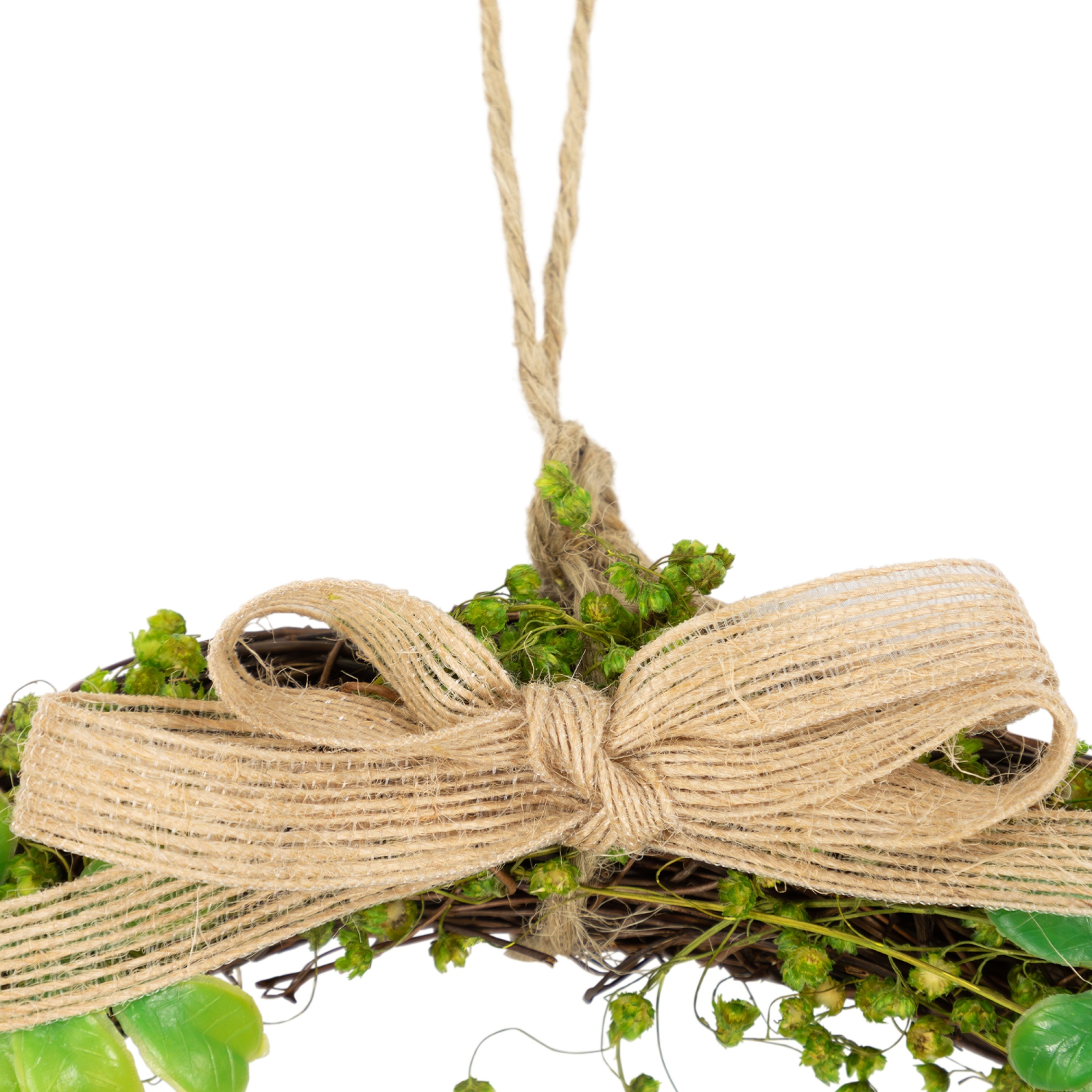 Spring Floral Easter Wreath with Peering Rabbit - 11" - Green and Pink