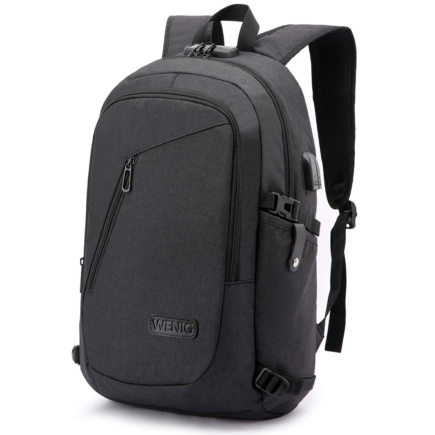 Anti-Theft Business Travel Laptop Backpack for Men and Women: Slim Design with USB Charging Port, Lock, Water-Resistant, Fits 15.6 Inch Laptop Notebook - Durable Work Bag in Black
