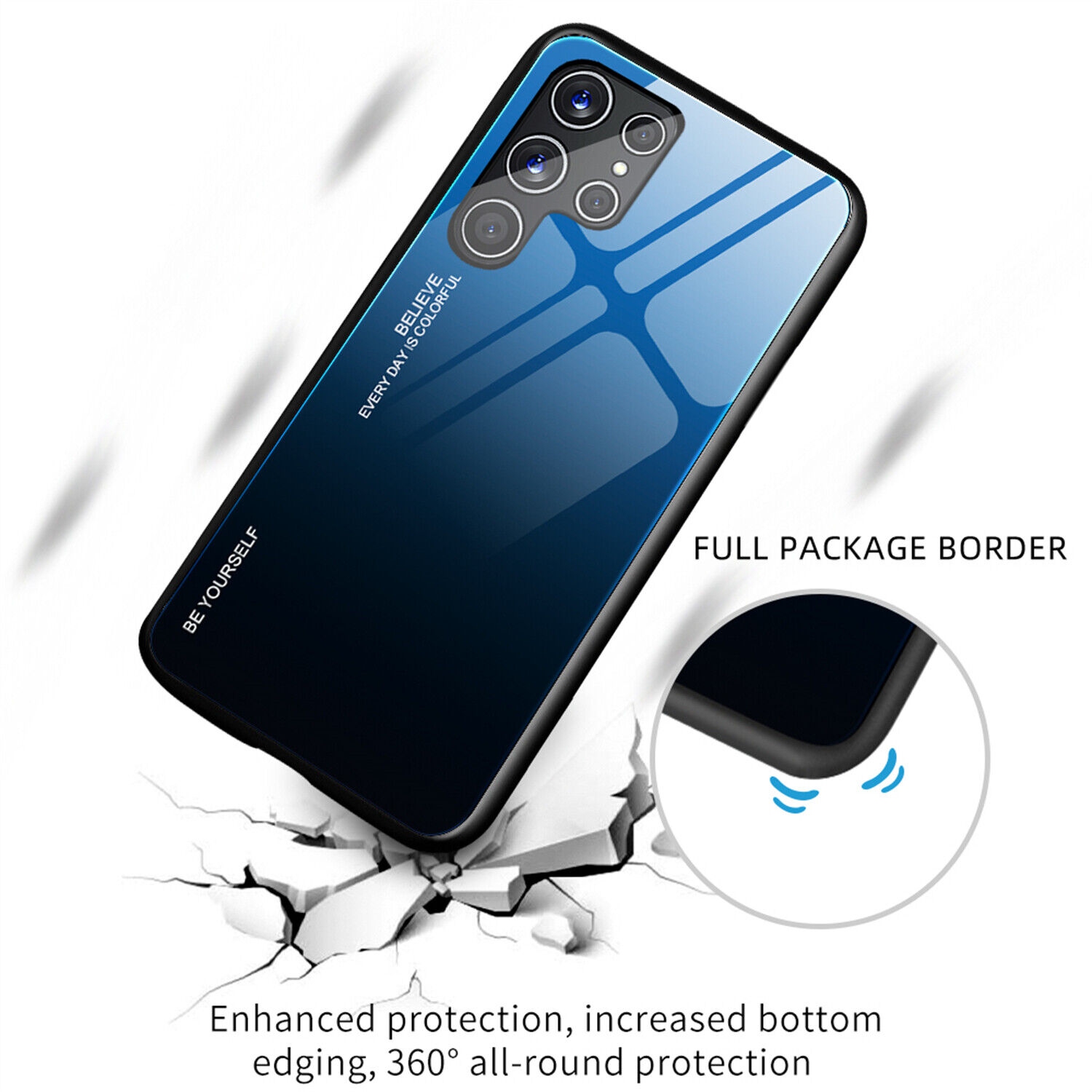 Étui en verre gradient pour Samsung S22 ULTRA, étui protecteur mince, mince et antichoc, EXPÉDITION sans couvercle arrière en verre trempé