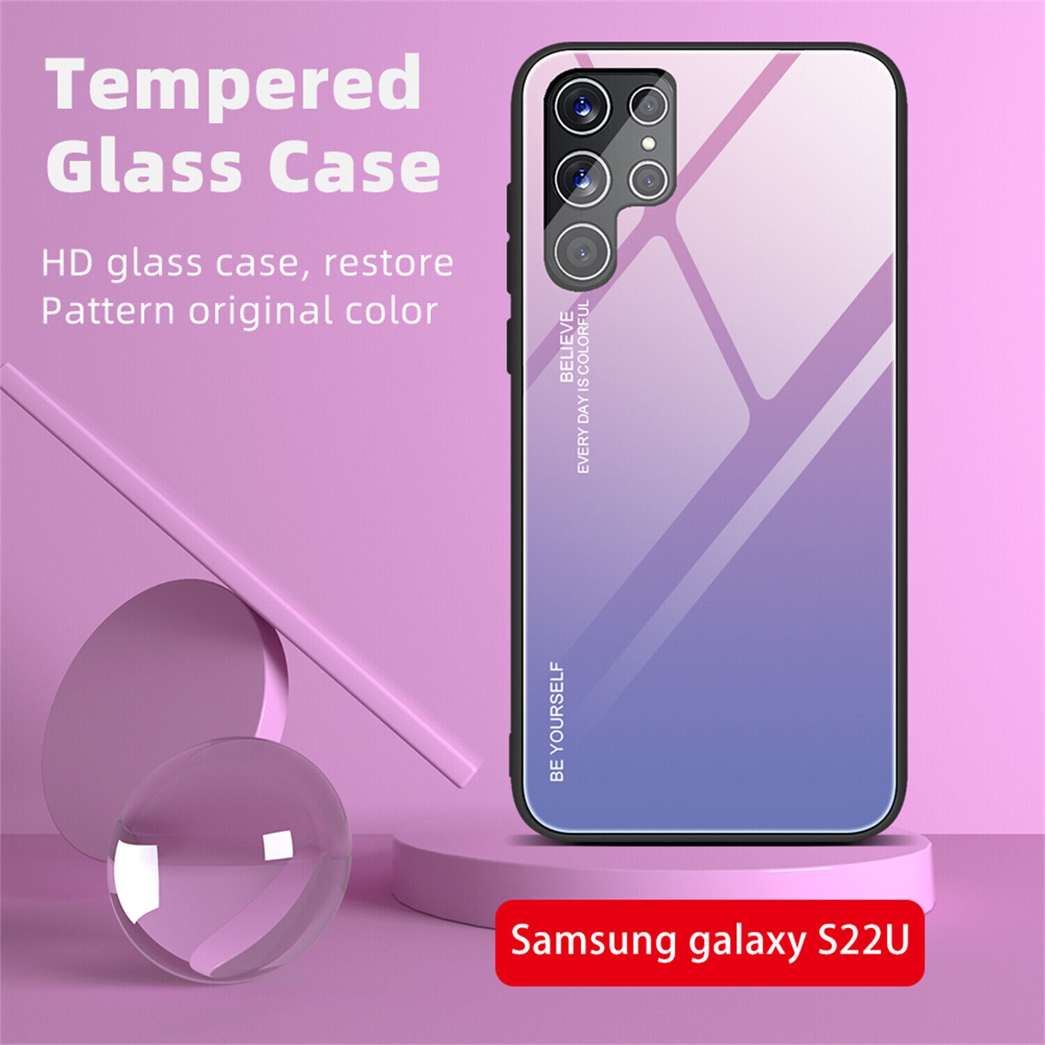 Étui en verre gradient pour Samsung S22 ULTRA, étui protecteur mince, mince et antichoc, EXPÉDITION sans couvercle arrière en verre trempé