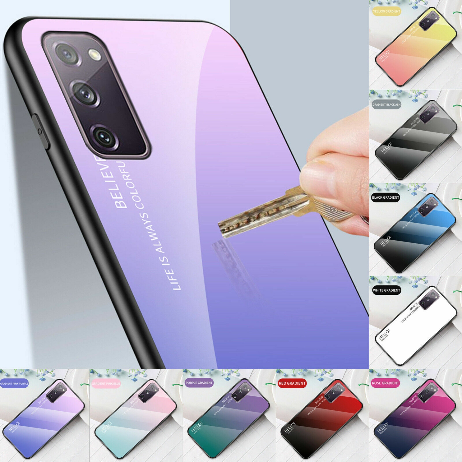 Étui en verre gradient pour Samsung S20FE, étui protecteur mince, anti-rayures, arrière EN verre trempé, EXPÉDITION GRATUITE