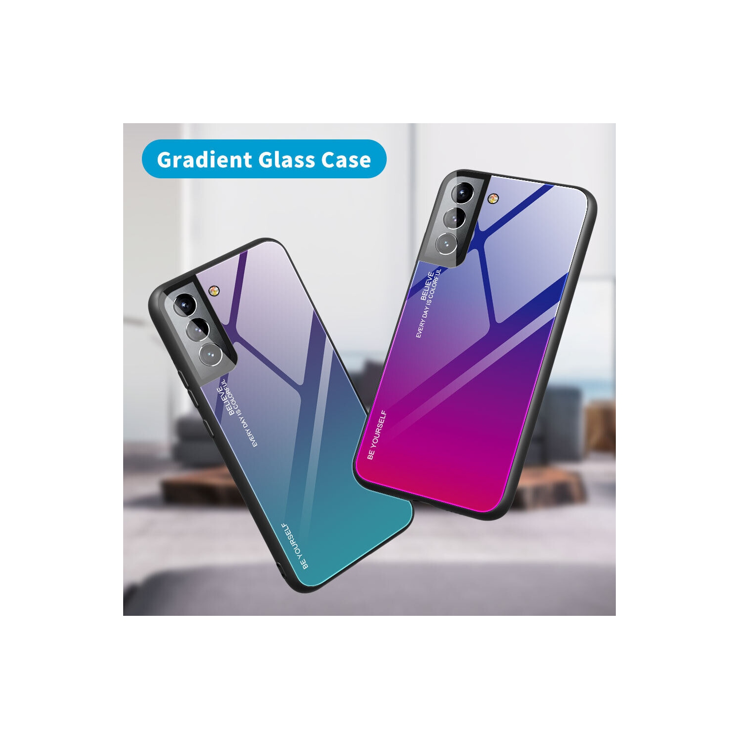 Étui en verre gradient pour Samsung S21, étui protecteur mince, anti-rayures, arrière EN verre trempé, EXPÉDITION GRATUITE