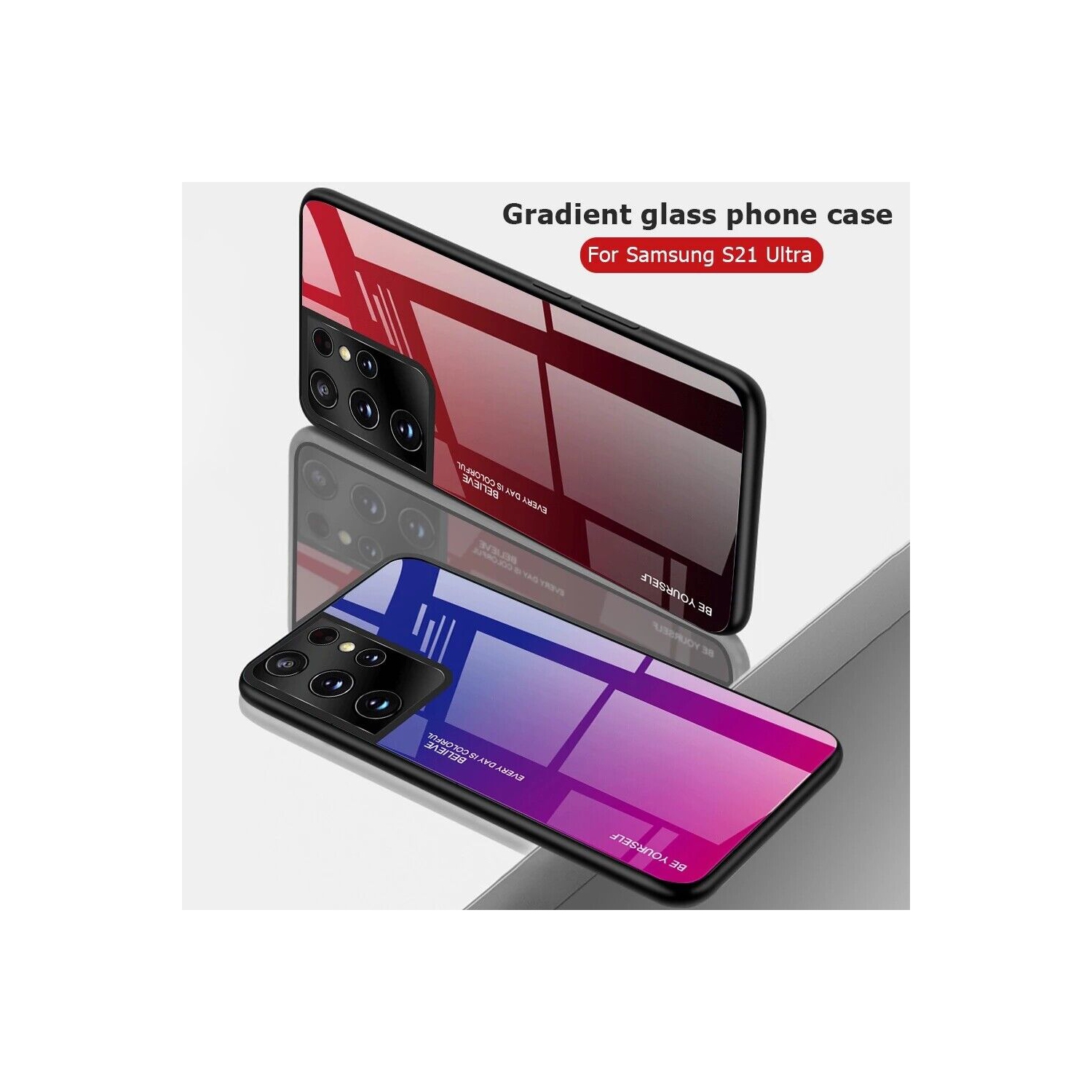 Étui en verre gradient pour Samsung S21 ULTRA, étui protecteur mince, mince et antichoc, EXPÉDITION sans couvercle arrière en verre trempé