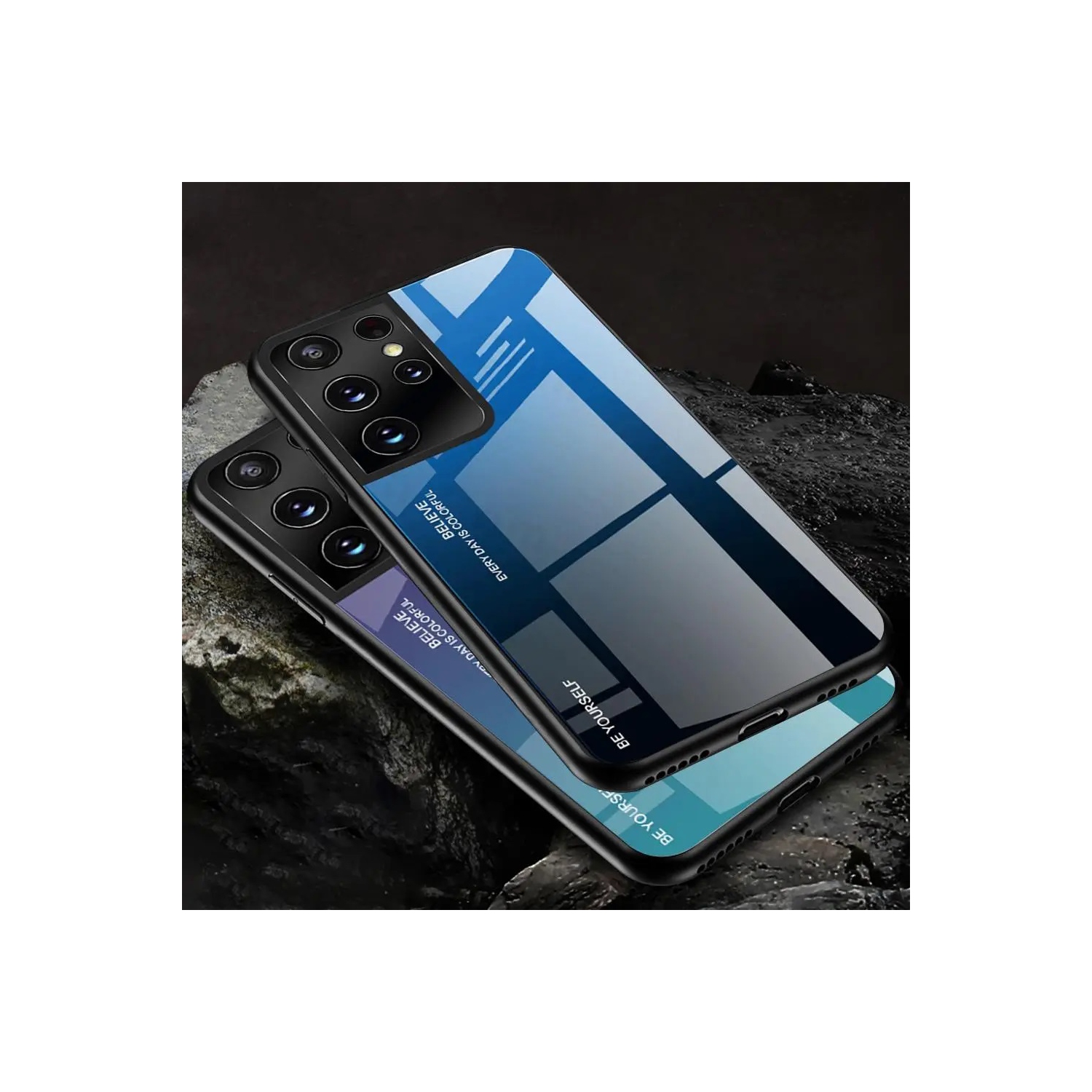 Étui en verre gradient pour Samsung S21 ULTRA, étui protecteur mince, mince et antichoc, EXPÉDITION sans couvercle arrière en verre trempé