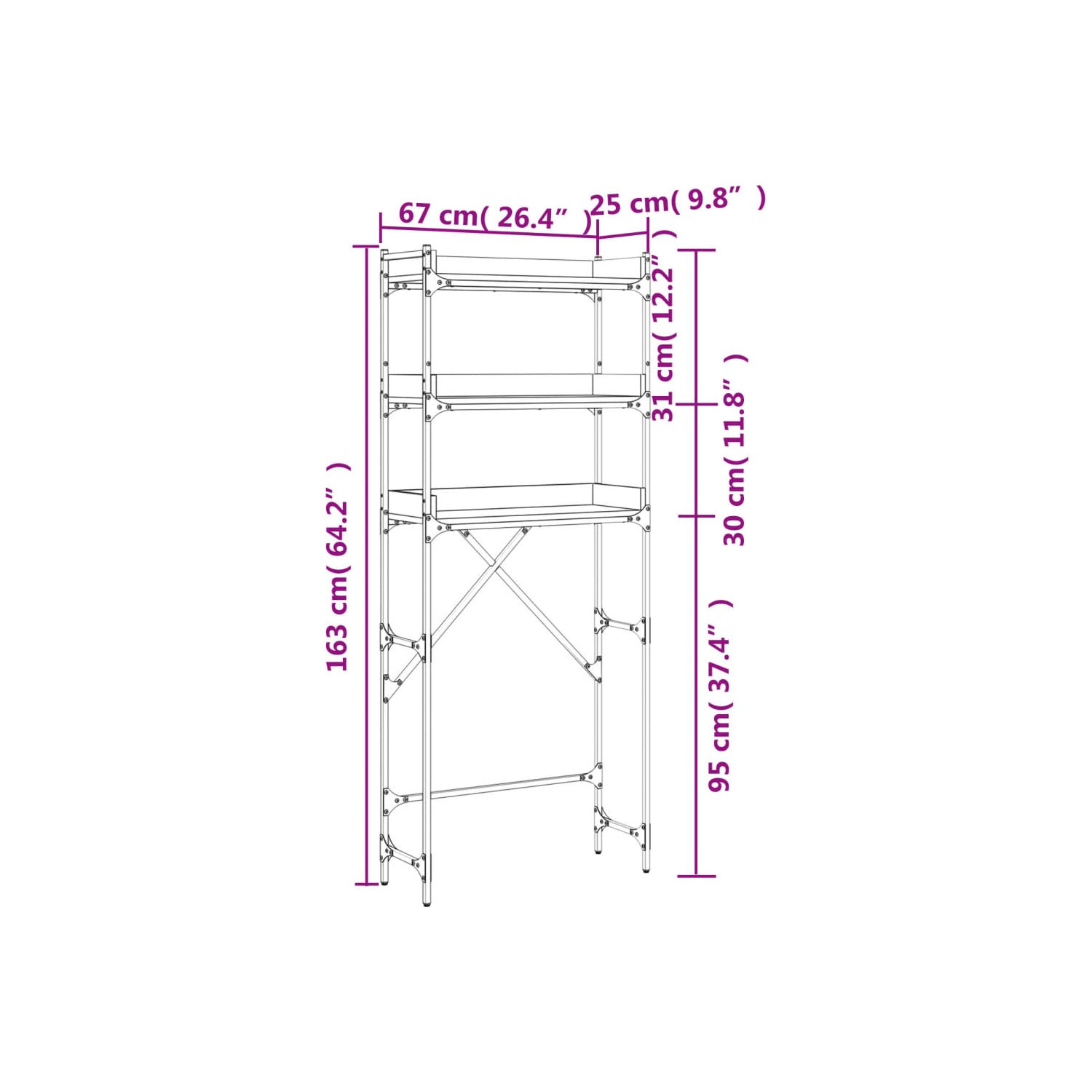 Tablette pour laveuse VIdaXL chêne fumé 67x25x163&nbsp;cm bois d'ingénierie