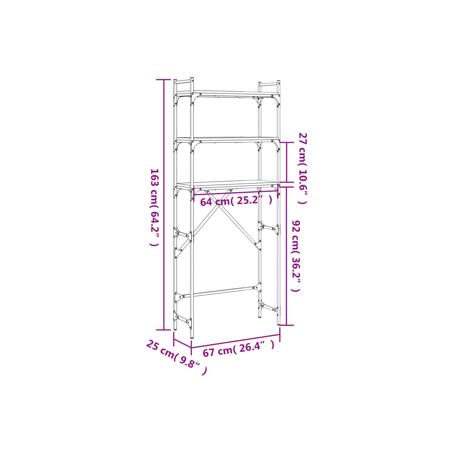 Tablette pour laveuse VIdaXL chêne fumé 67x25x163&nbsp;cm bois d'ingénierie