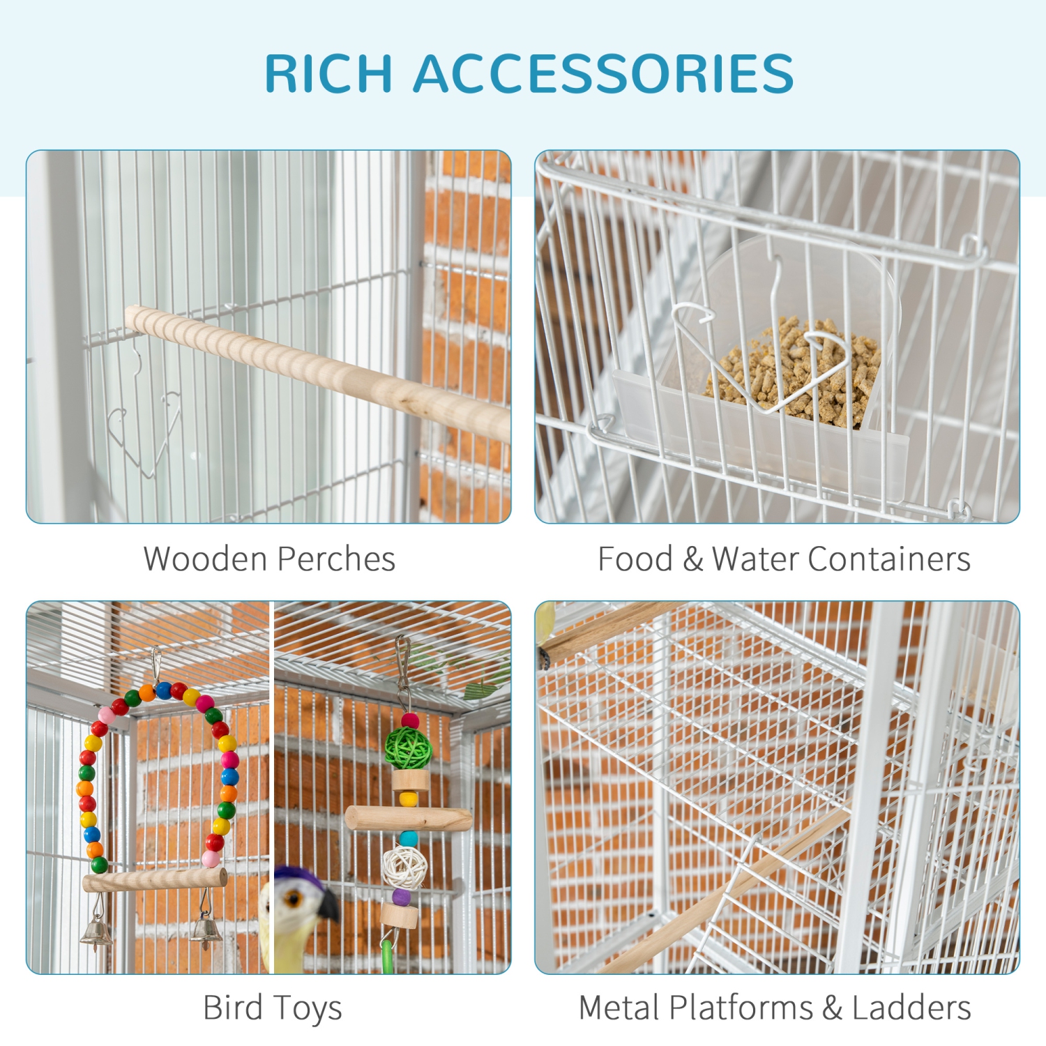 PawHut 71" Bird Cage, 3 Tier Large Parrot Cage with Wheels, Perches, Ramp, Storage Shelf, Toys for Canaries, Finches, Cockatiels, Parakeets, White