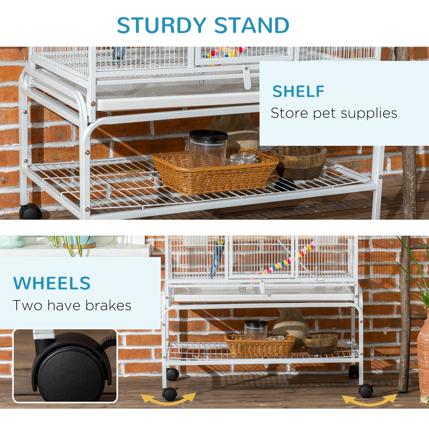 PawHut 71" Bird Cage, 3 Tier Large Parrot Cage with Wheels, Perches, Ramp, Storage Shelf, Toys for Canaries, Finches, Cockatiels, Parakeets, White