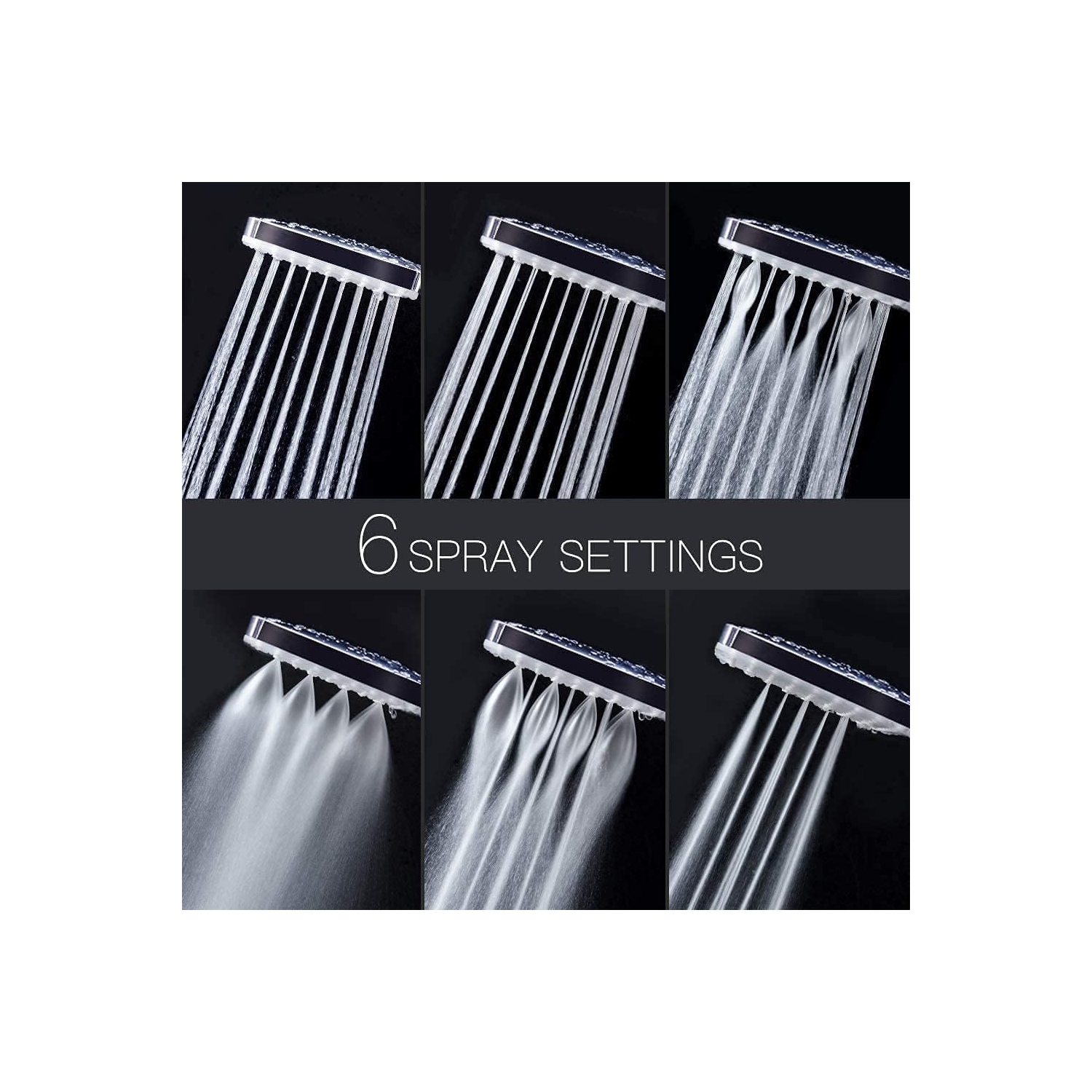 Pomme de douche à main haute pression, 6 modes de pulvérisation tête de douche amovible, pomme de douche carrée avec tuyau en acier inoxydable et