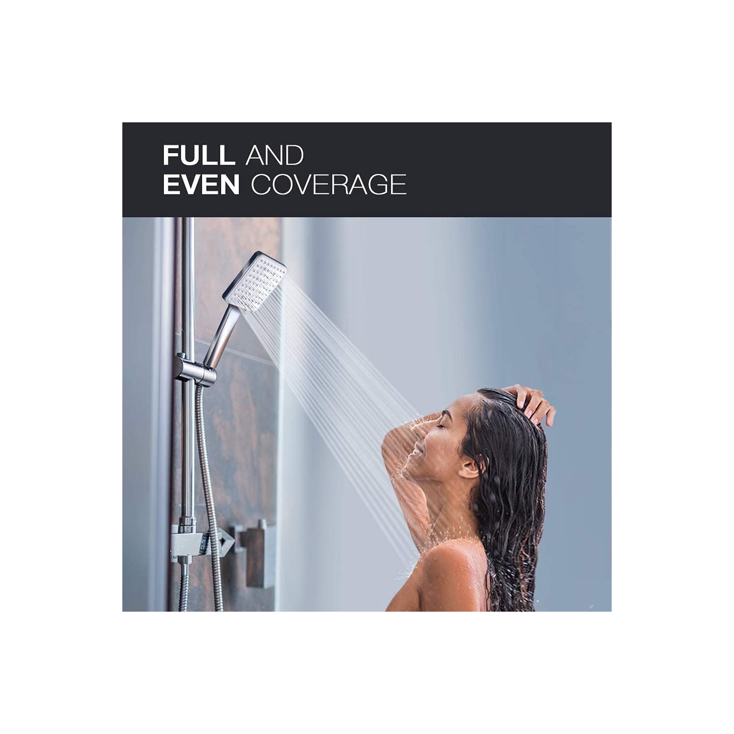 Pomme de douche à main haute pression, 6 modes de pulvérisation tête de douche amovible, pomme de douche carrée avec tuyau en acier inoxydable et