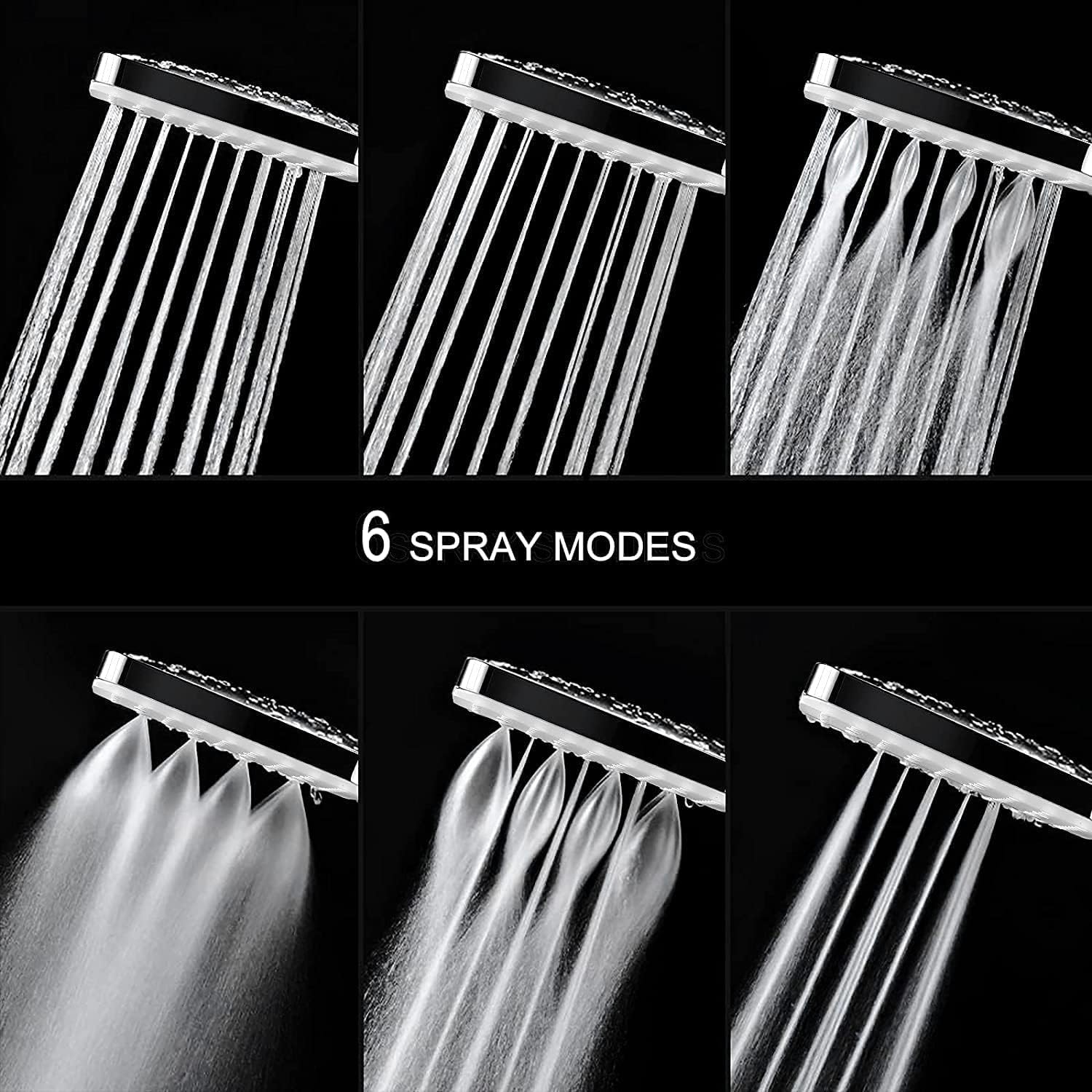 Pomme de douche à haute pression, pomme de douche à main avec tuyau et support réglable, pomme de douche à 6 réglages, chrome