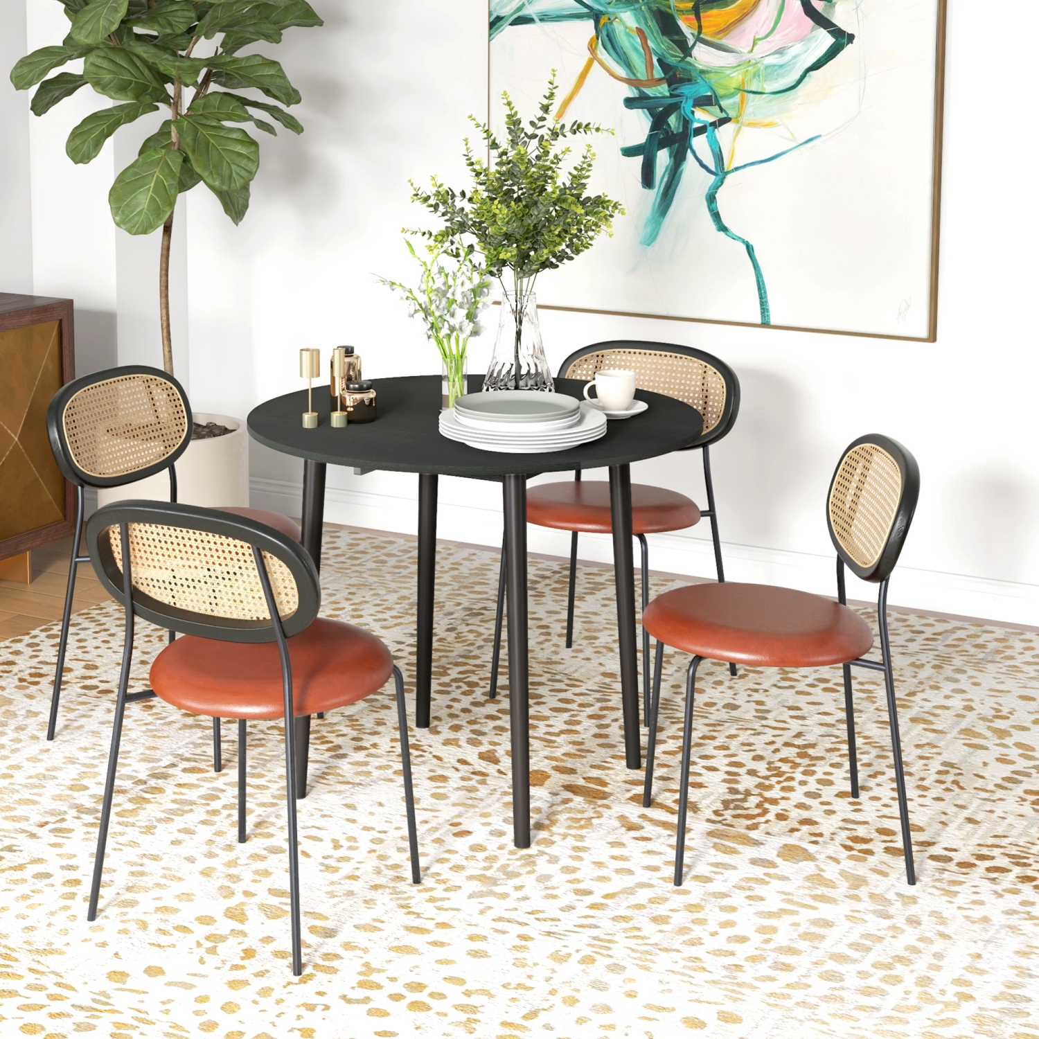 HOMCOM Folding Dining Table, Round Drop Leaf Table for Small Spaces, Foldable Table with Wood Legs for Kitchen, Dining Room, Distressed Black