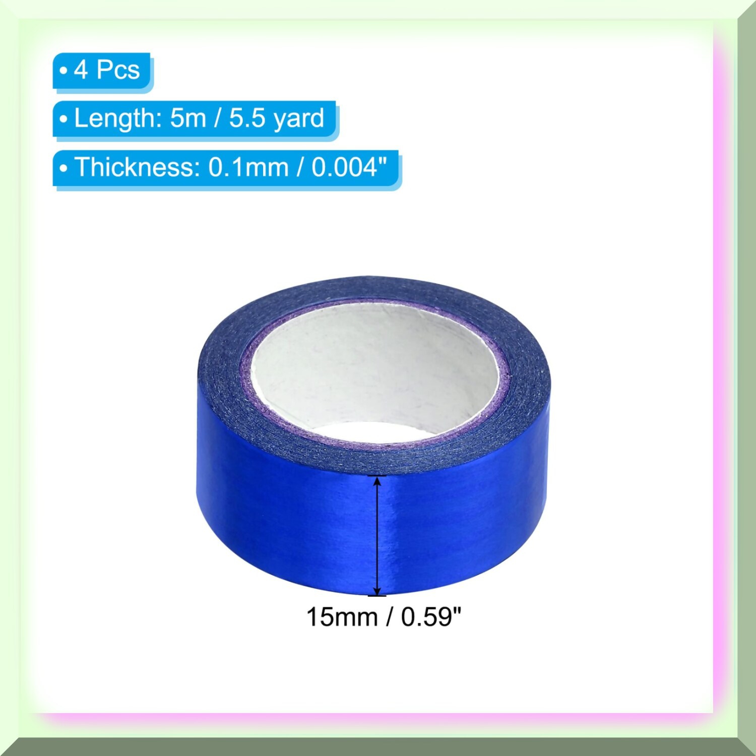 Shimmering Azure Art Tape - 4 Pack Metallic Washi Tape, 15mm x 5m, Self-Adhesive  Mirror Mag F Sticker for DIY Art, Wrapping & Wedding Decor