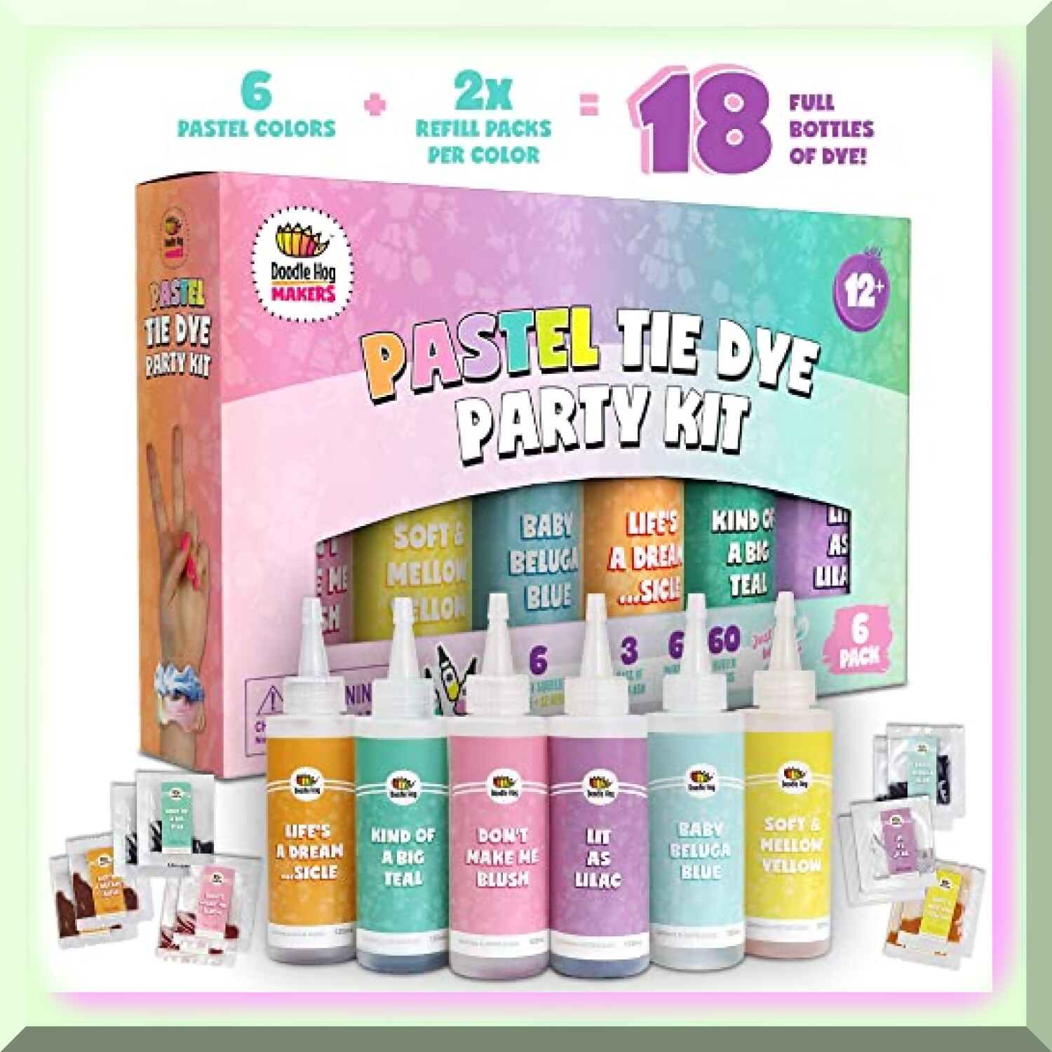 Rainbow Dreams Tie Dye Party Pack - Vibrant DIY Kit for Large Groups, Girls' Shirt, Adults - 18 Bottles of Pastel Tie Dye Fun!