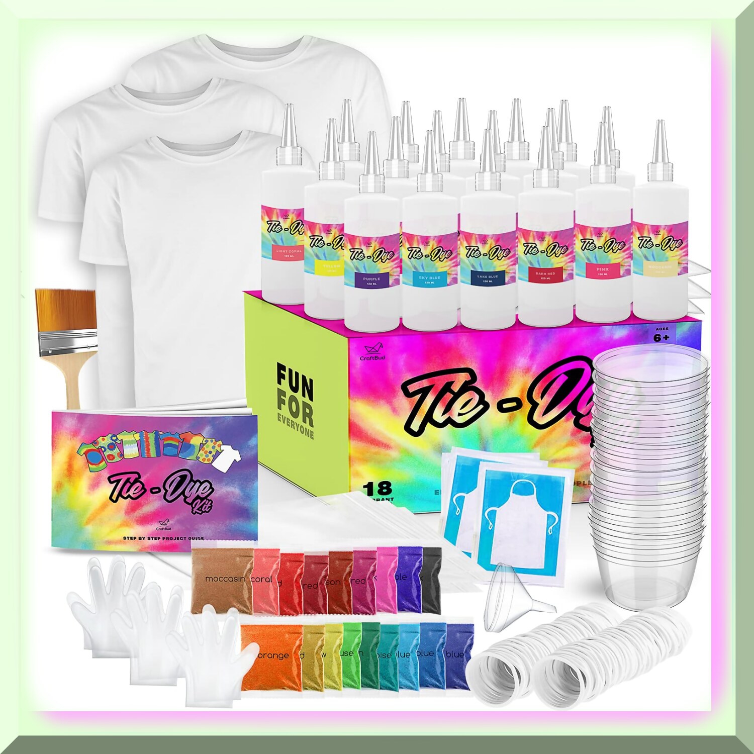 Rainbow Splash Tie Dye Mega Kit - 200 Pieces for Kids & Adults! Includes 3 Uni Adult T-shirts (S, M, L), 18 Vibrant Colors, Guide Book & More. Perfect for Large Groups & Outdoor Fu