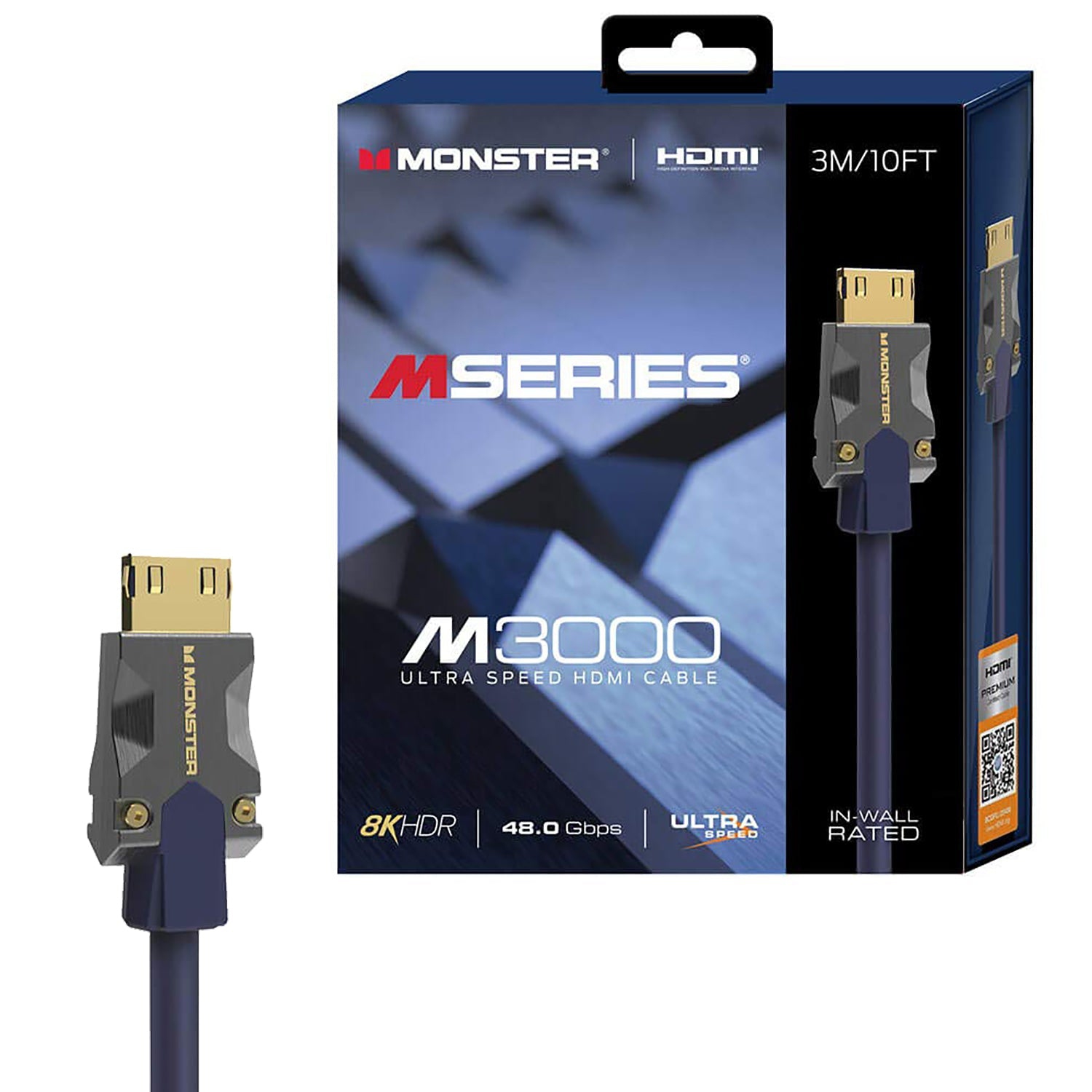 Monster - M Series M 3000 High Speed HDMI Cable, 48GBPS, 10 Feet Length, Blue