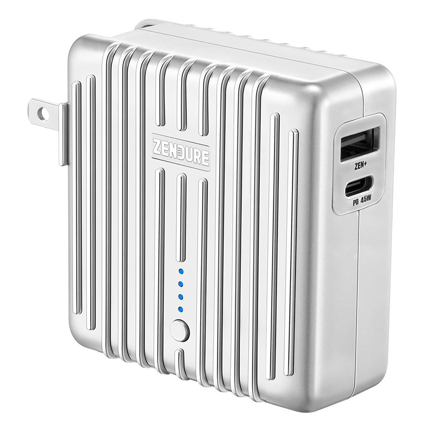 Zendure - 2 in 1 USB Wall Charger with Integrated Charging Bank, 5000mah, Silver