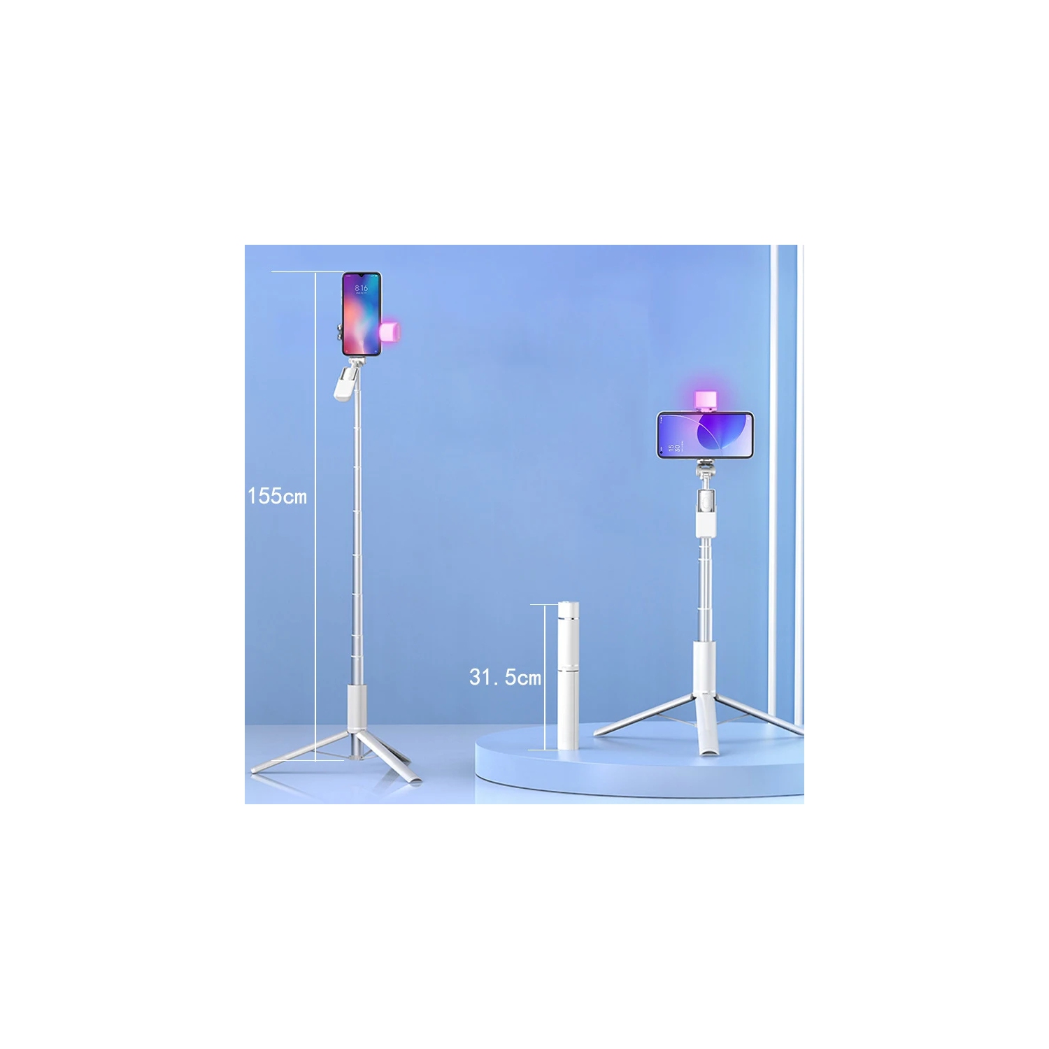 Perche à égoportrait trépied pied extensible avec lampe pour téléphone cellulaire de de iPhone de Tiktok Live Stream