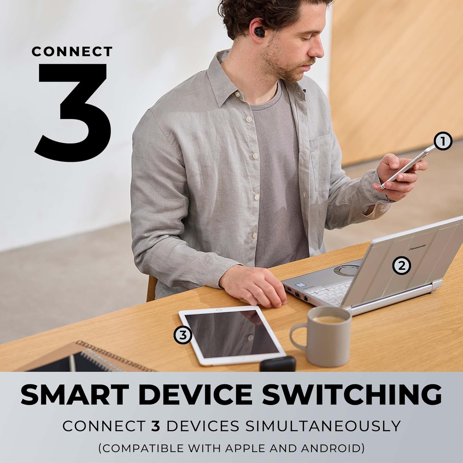 Technics - In-Ear Wireless Headphones with Noise Canceling, Microphone and Charging Case, Black