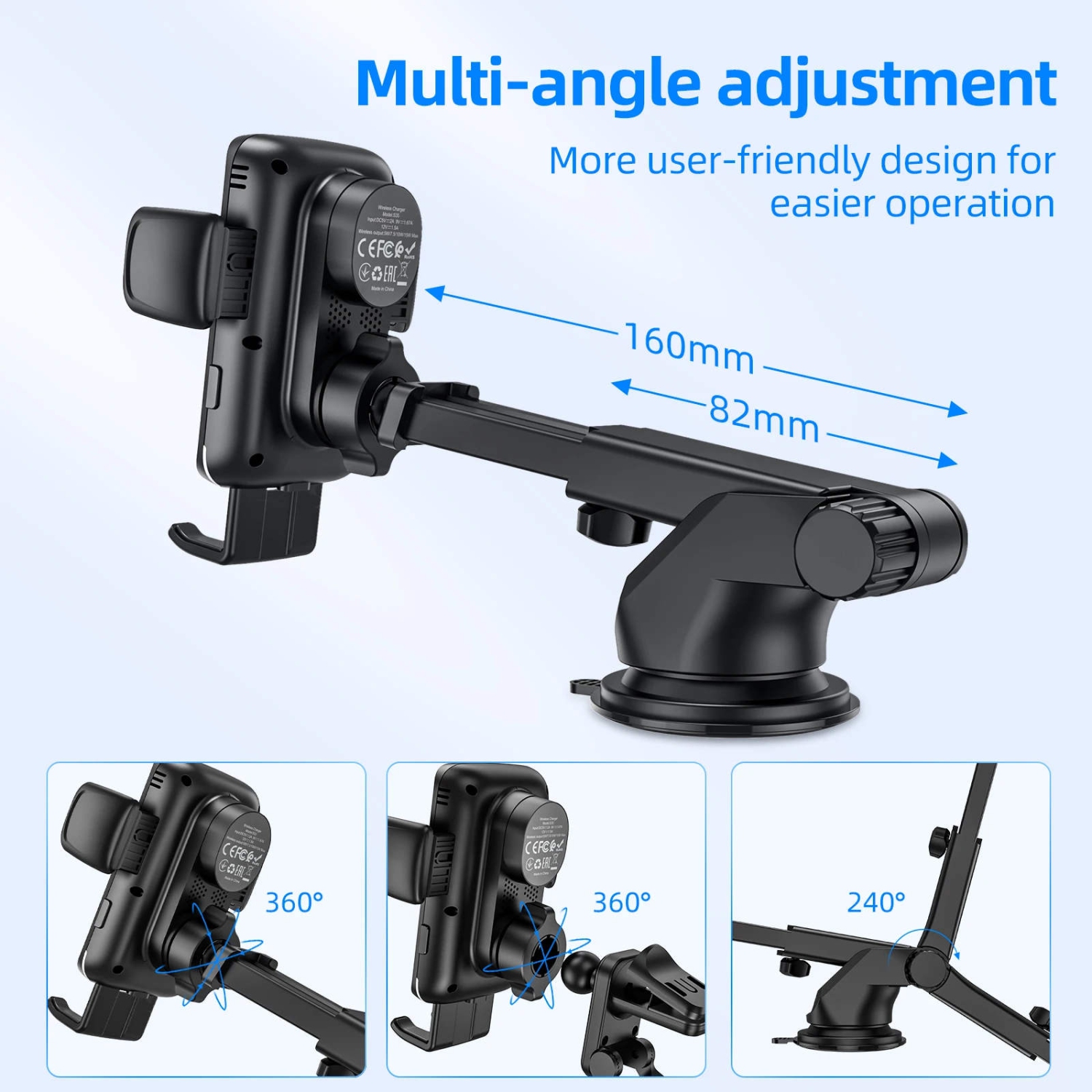 Wireless Charger Car Cell Phone Holder Mount Air Vent Outlet Dashboard Windshield Mount for iPhone Samsung Smartphones