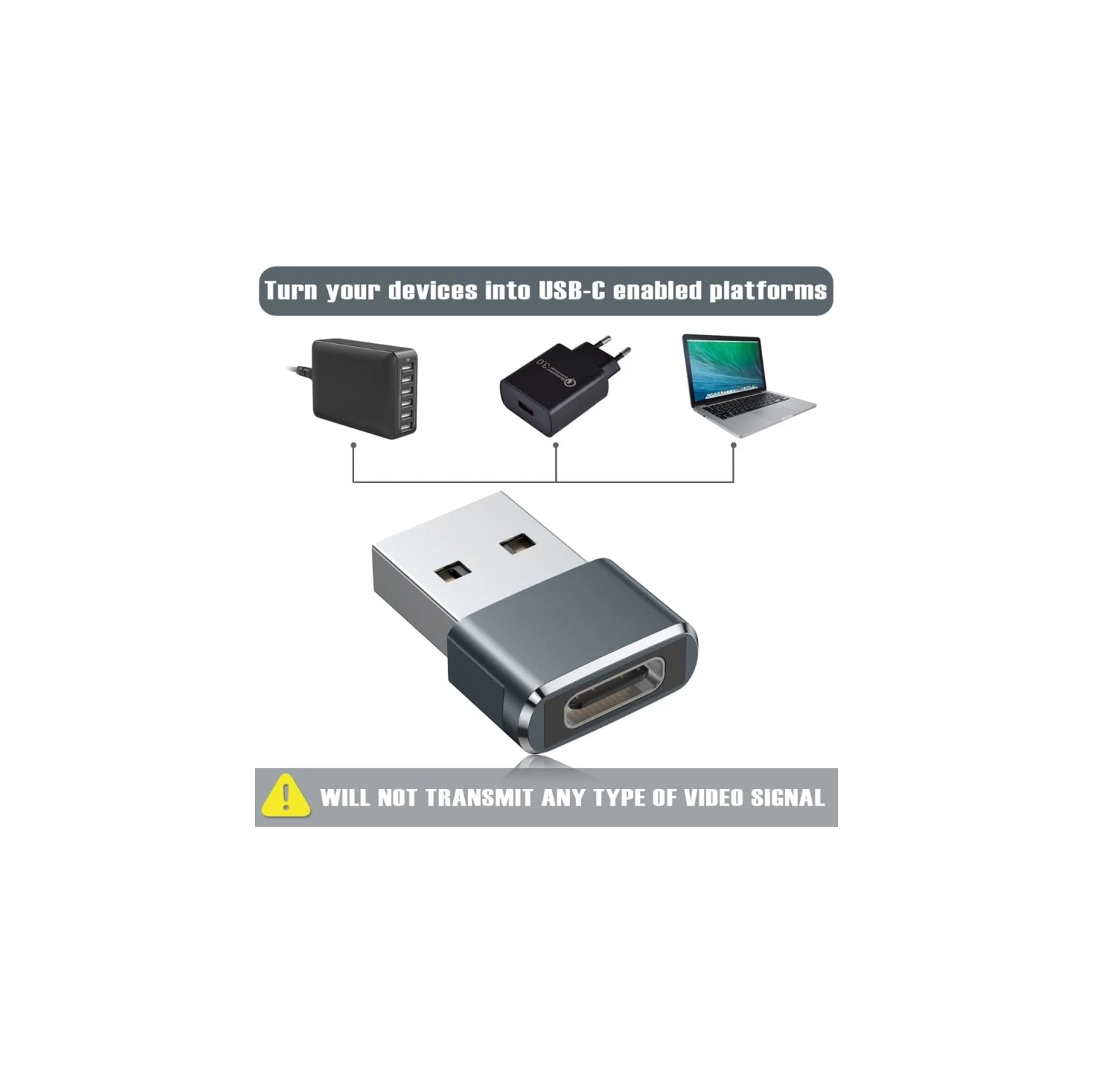 Adaptateur USB à USB C - Paquet de 3 | Convertisseur de chargeur femelle de type C vers USB A mâle pour Apple iWatch, iPhone 12/13/14/15, CarPlay,