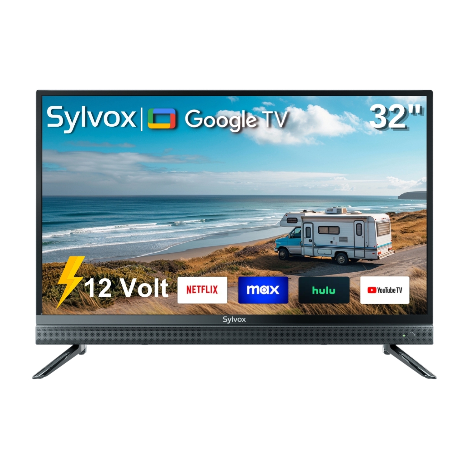 SYLVOX Smart 12Volt TV, 32" Newest Google TV Support Download APPs with Google Assistant, 1080P DC/AC Powered Television for RV Camper