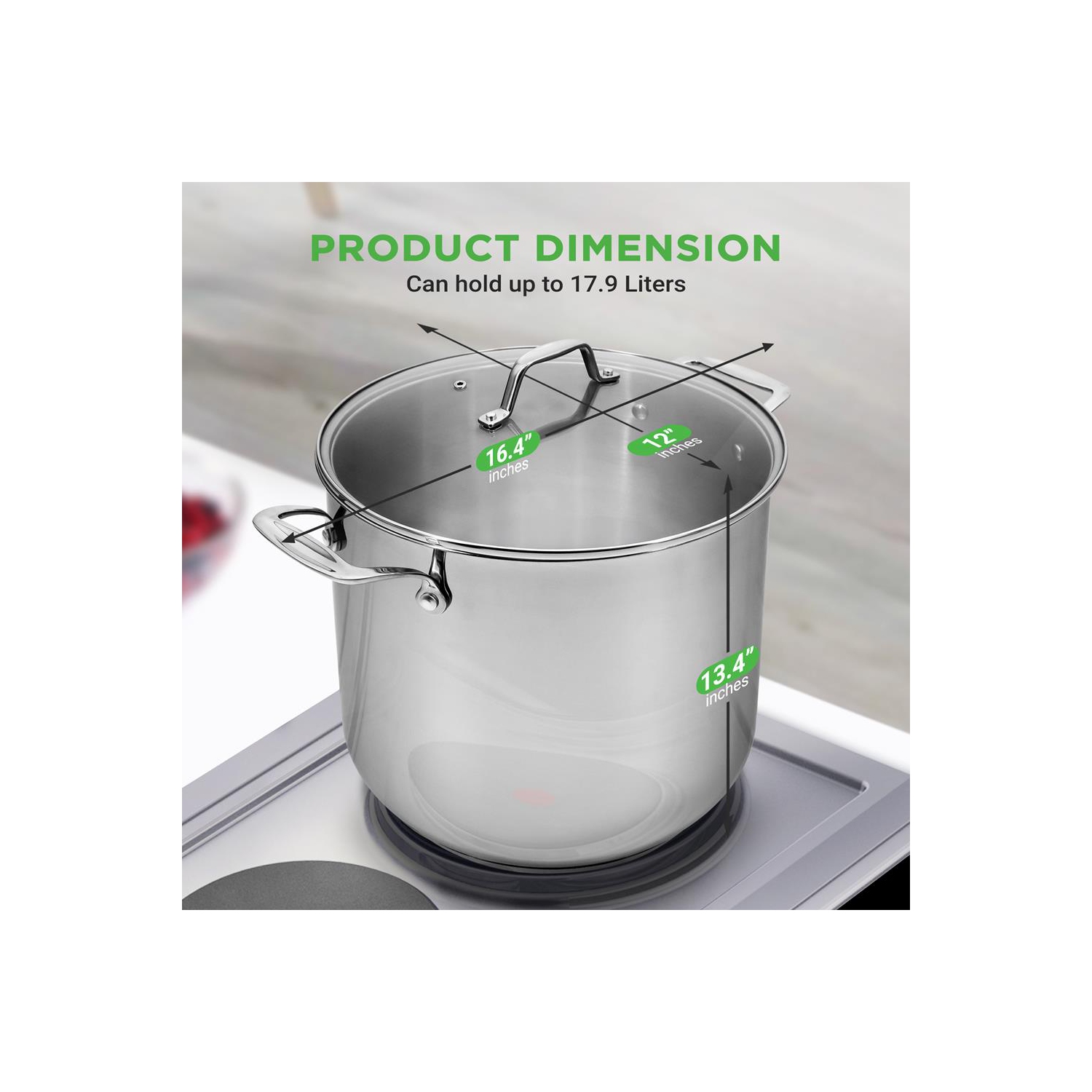 Marmite en acier inoxydable - 19 pintes, récipient à induction robuste, récipient à soupe avec couvercle