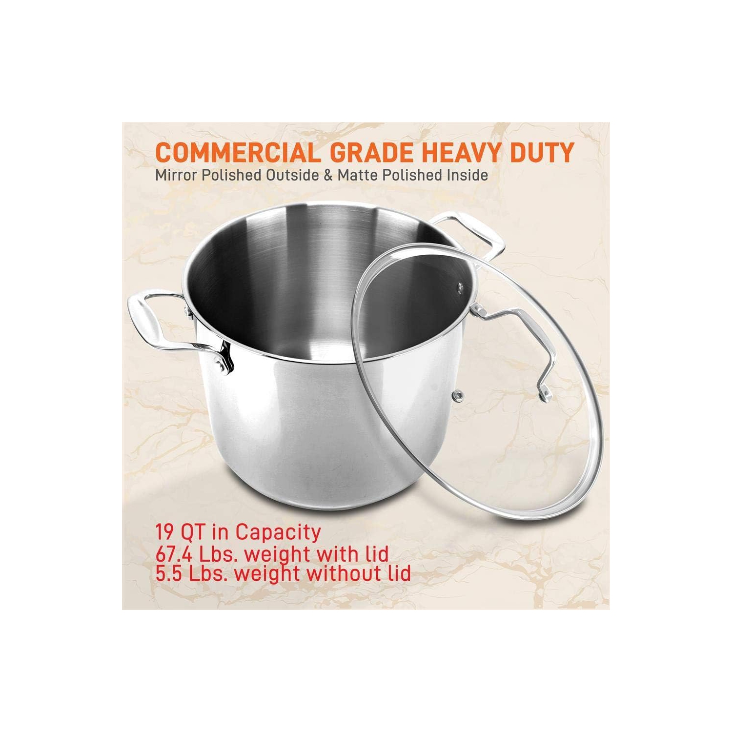 Marmite en acier inoxydable - 19 pintes, récipient à induction robuste, récipient à soupe avec couvercle
