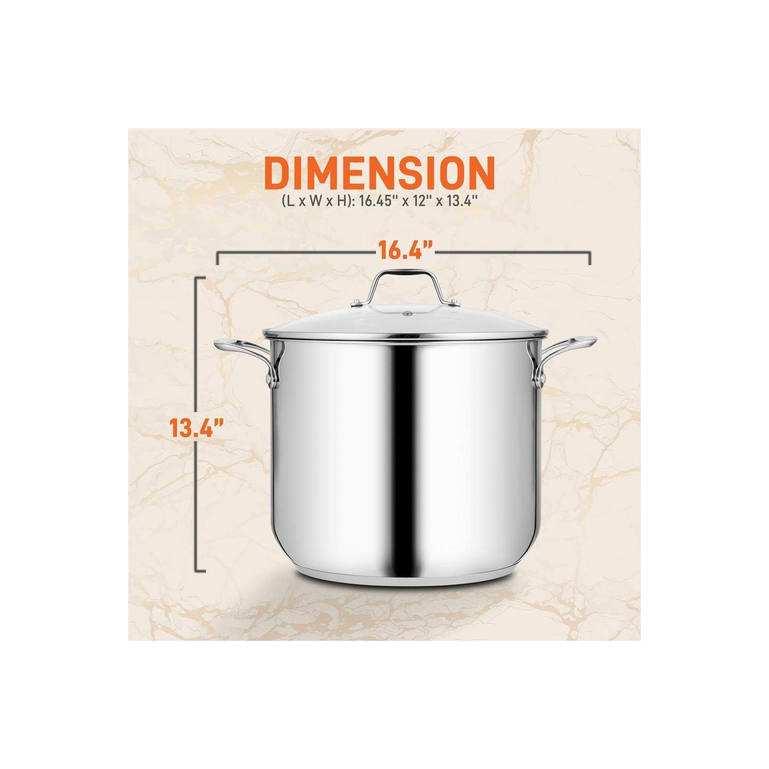 Marmite en acier inoxydable - 19 pintes, récipient à induction robuste, récipient à soupe avec couvercle