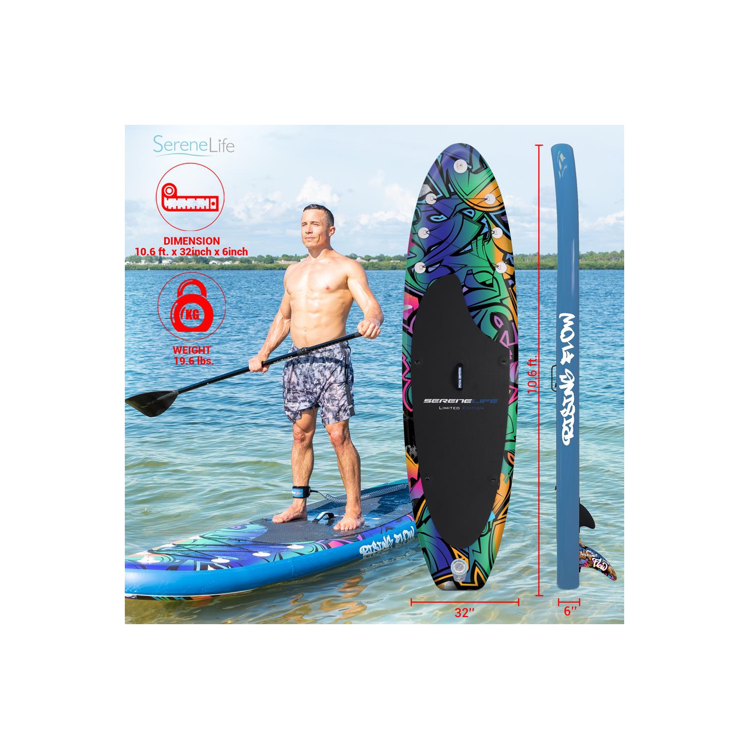 Rising Flow Paddleboard SUP - Stand Up Water Paddle-Board w/ Waterproof Mobile Phone Case