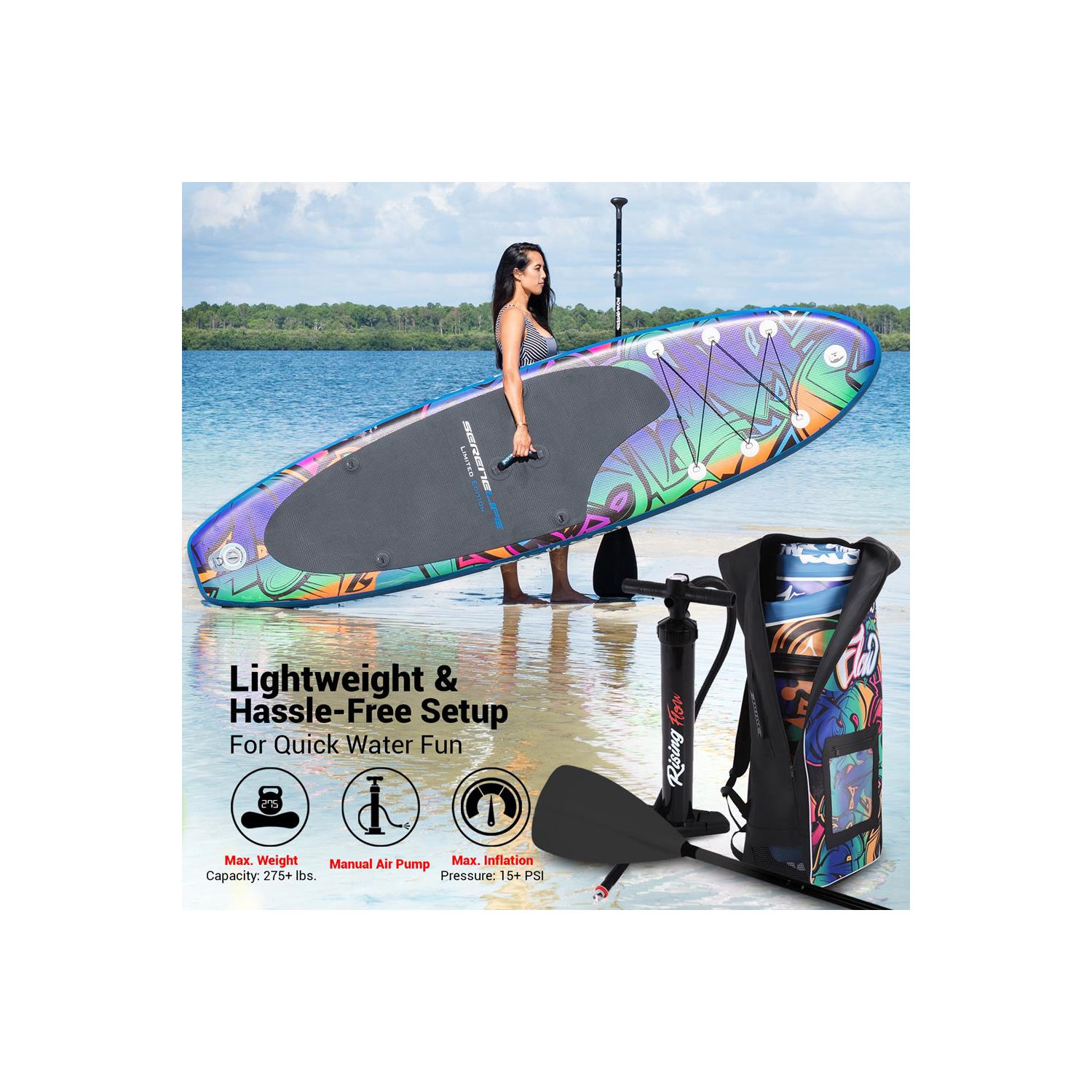 Rising Flow Paddleboard SUP - Stand Up Water Paddle-Board w/ Waterproof Mobile Phone Case