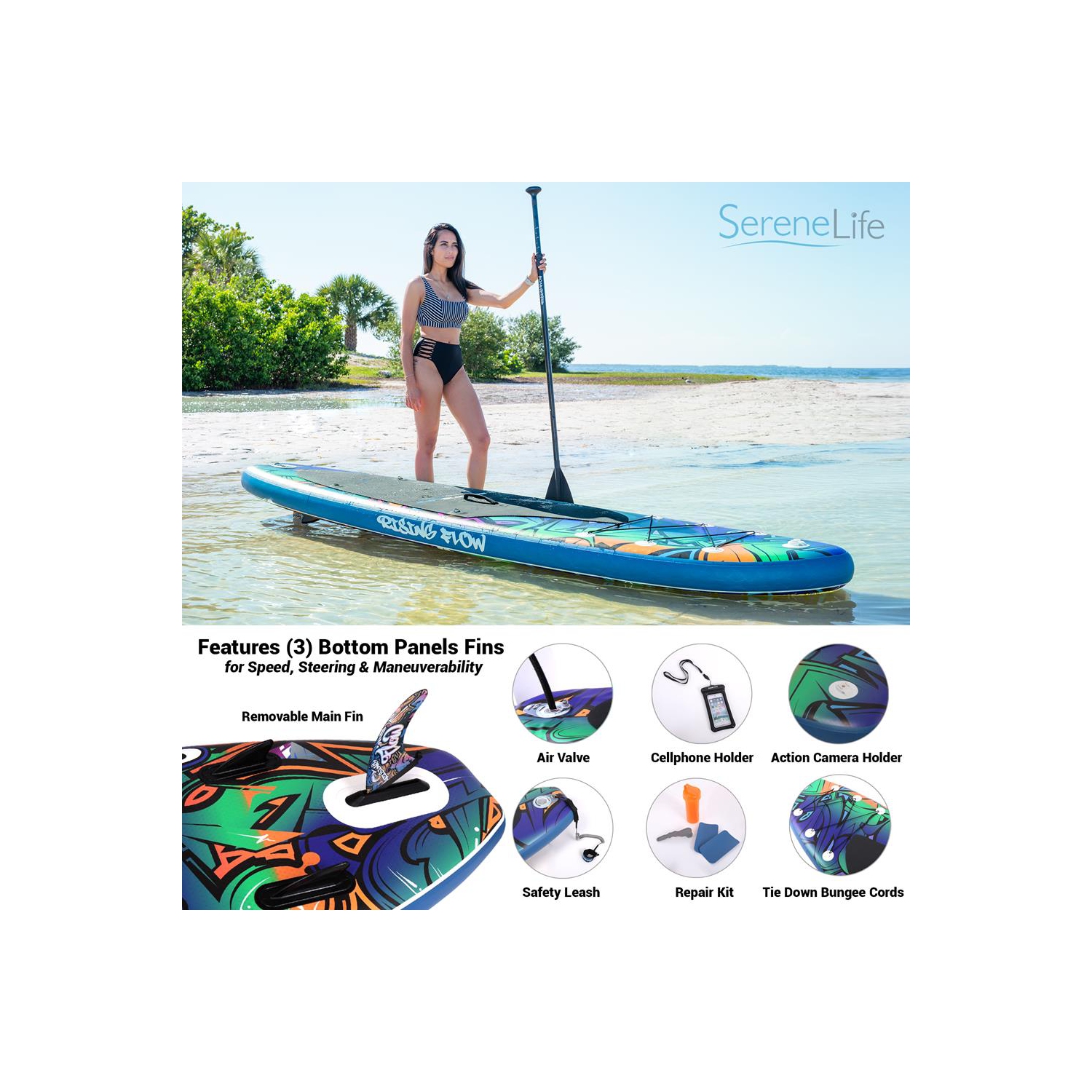 Rising Flow Paddleboard SUP - Stand Up Water Paddle-Board w/ Waterproof Mobile Phone Case
