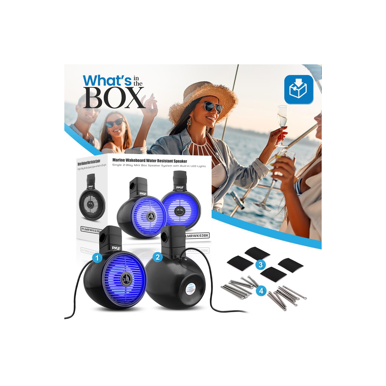 Haut-parleur nautique étanche de 6,5 po - système de mini haut-parleurs à 2 voies avec lumières à DEL intégrées, noir
