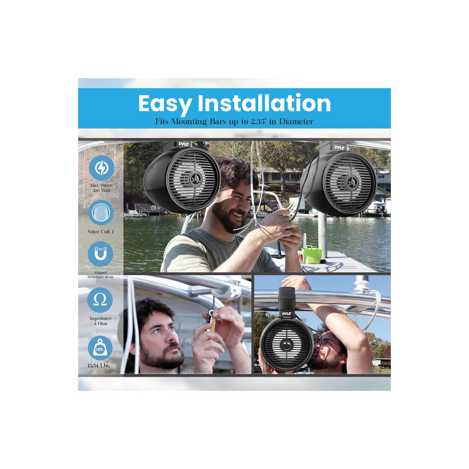 Haut-parleur nautique étanche de 6,5 po - système de mini haut-parleurs à 2 voies avec lumières à DEL intégrées, noir