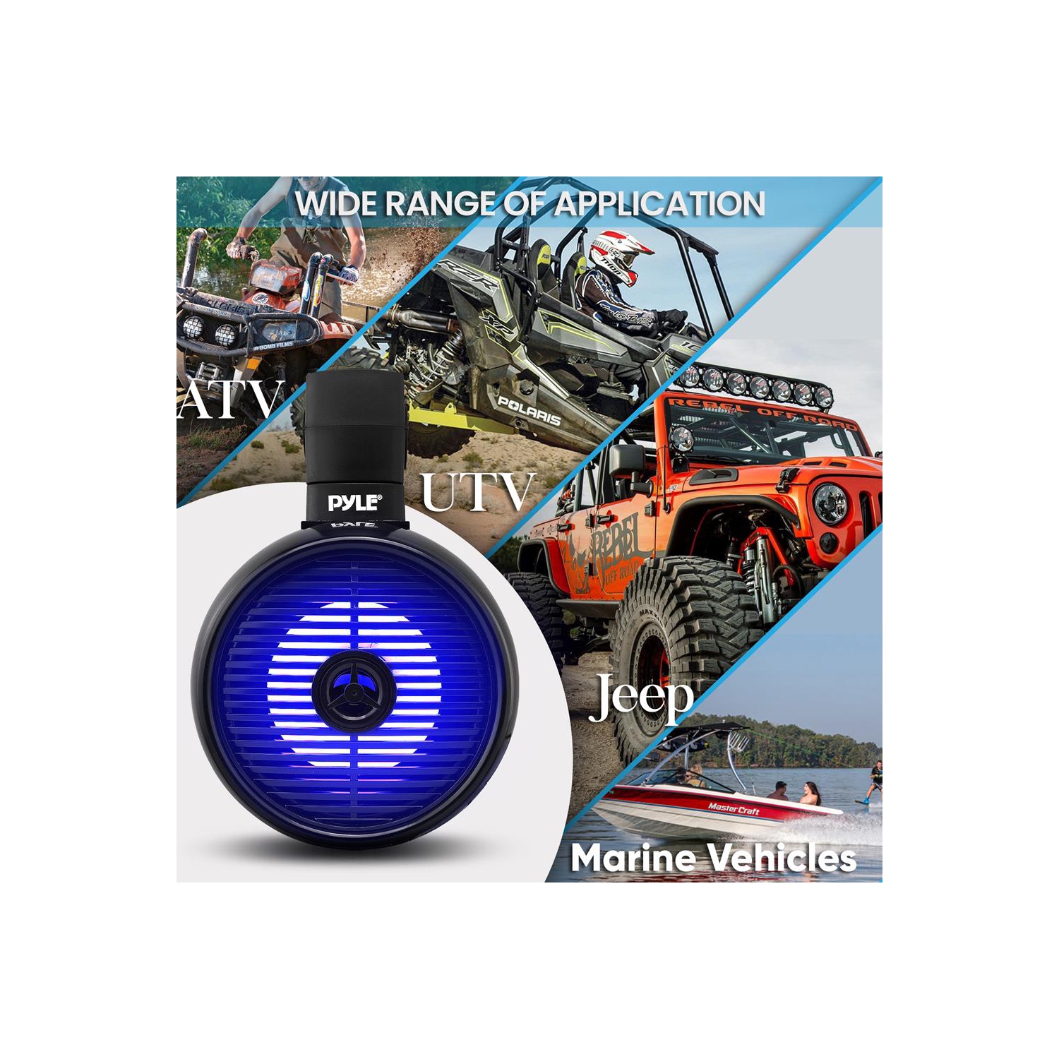 Haut-parleur nautique étanche de 6,5 po - système de mini haut-parleurs à 2 voies avec lumières à DEL intégrées, noir