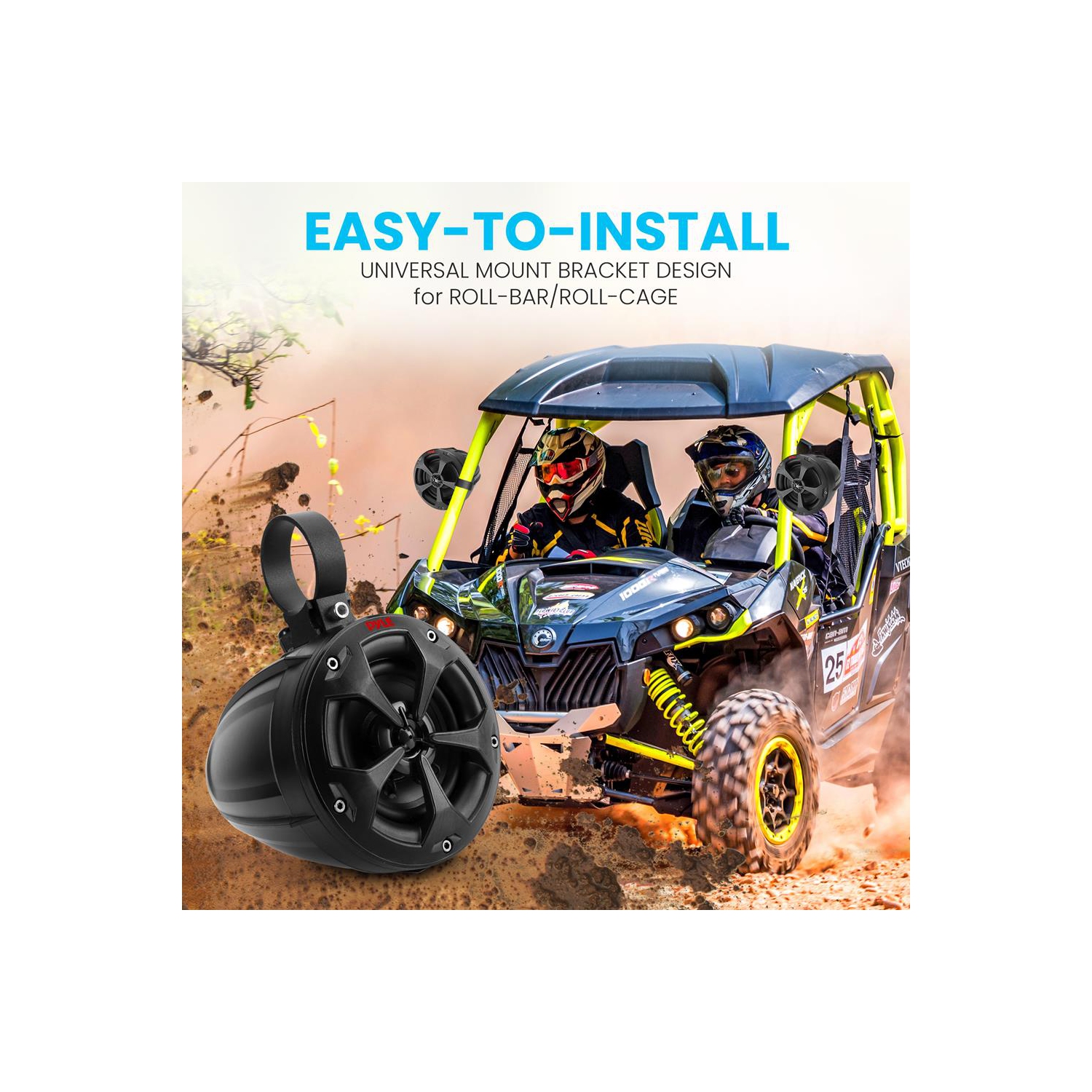 Haut-parleurs tout terrain résistants à l’eau de 4 po – système de haut-parleurs compacts pour véhicules de sports motorisés pour VTT, VUTT, 4x4, Jeep