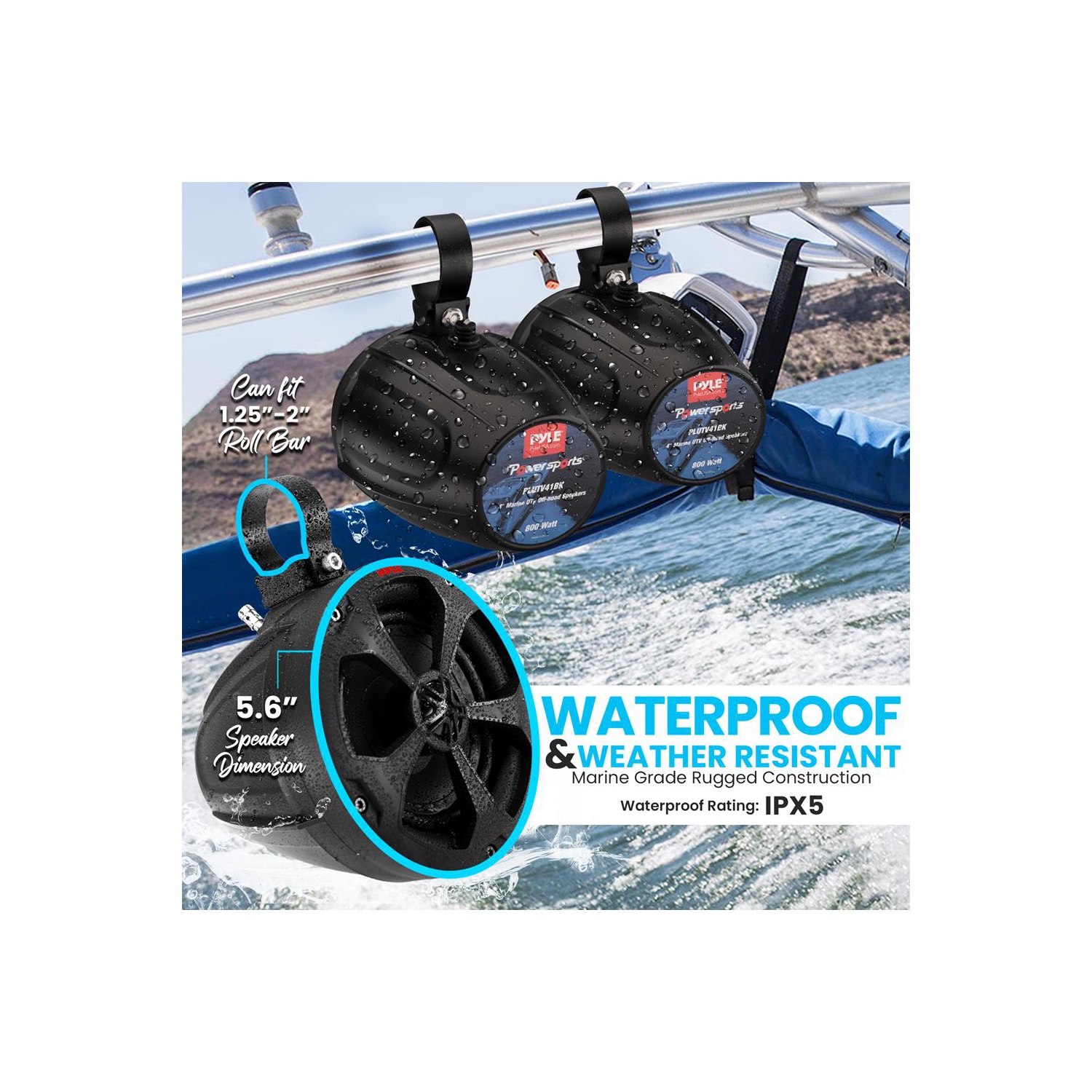 Haut-parleurs tout terrain résistants à l’eau de 4 po – système de haut-parleurs compacts pour véhicules de sports motorisés pour VTT, VUTT, 4x4, Jeep