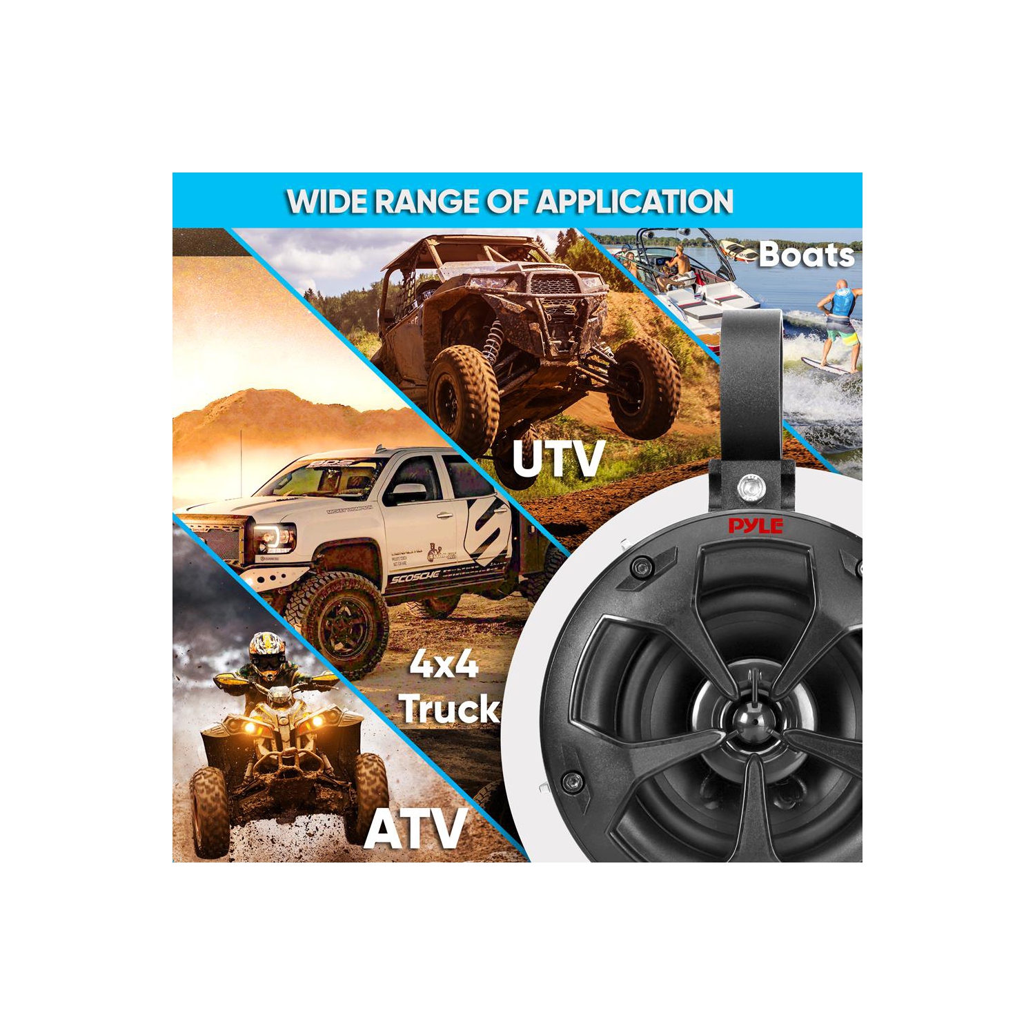 Haut-parleurs tout terrain résistants à l’eau de 4 po – système de haut-parleurs compacts pour véhicules de sports motorisés pour VTT, VUTT, 4x4, Jeep