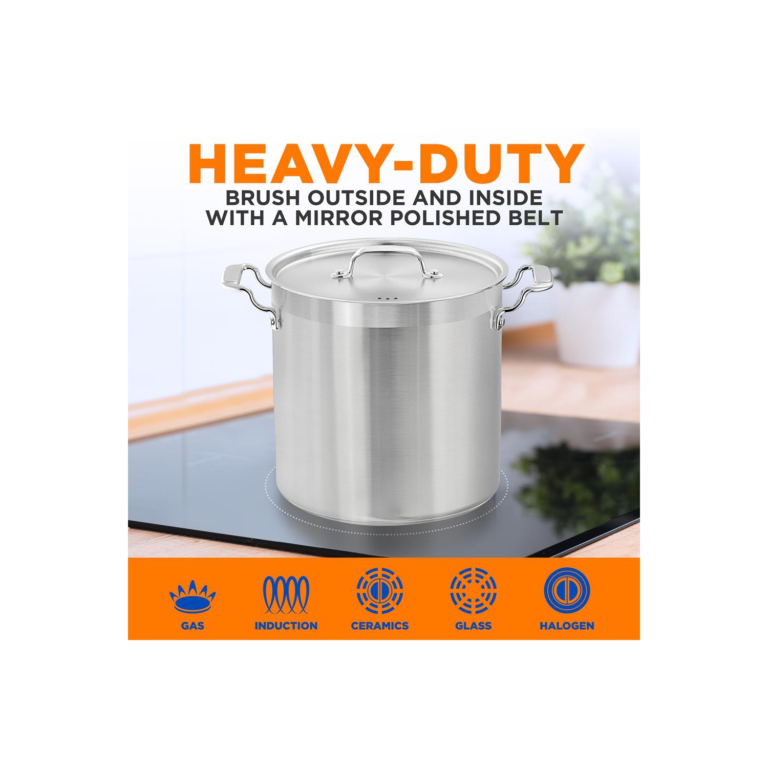 Stainless Steel Cookware Stockpot - 24 Quart, Heavy Duty Induction Pot, Soup Pot With Stainless Steel Lid