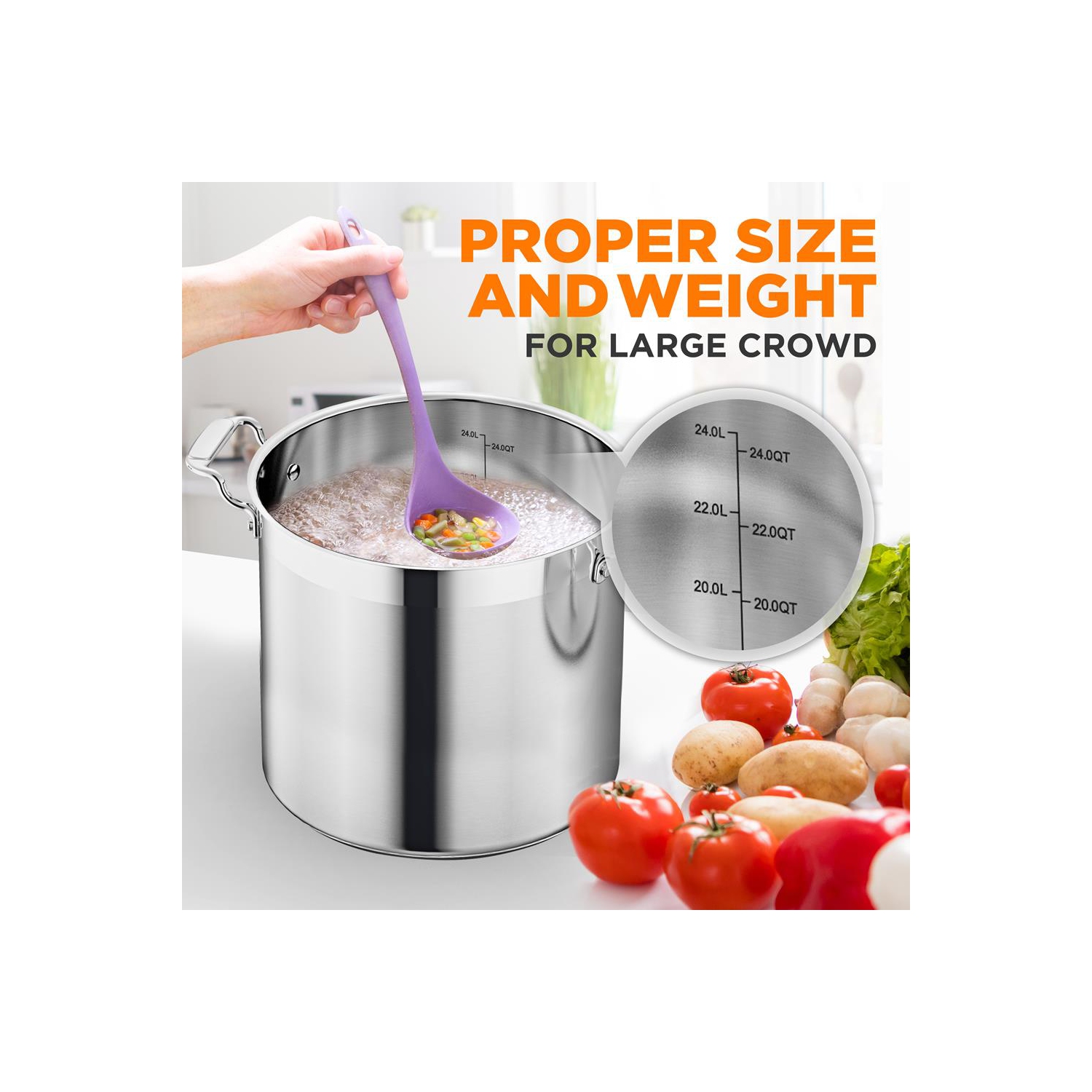 Stainless Steel Cookware Stockpot - 24 Quart, Heavy Duty Induction Pot, Soup Pot With Stainless Steel Lid