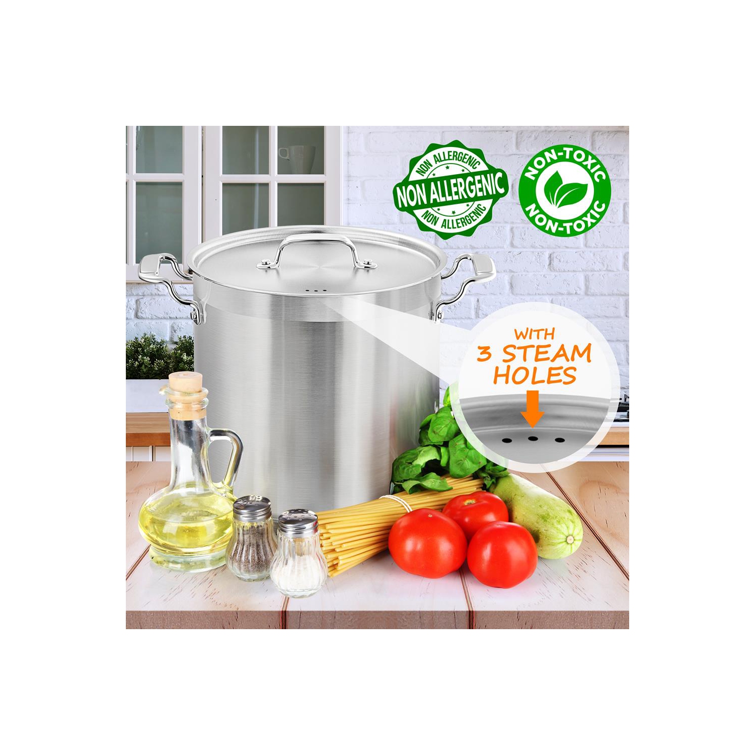 Stainless Steel Cookware Stockpot - 24 Quart, Heavy Duty Induction Pot, Soup Pot With Stainless Steel Lid