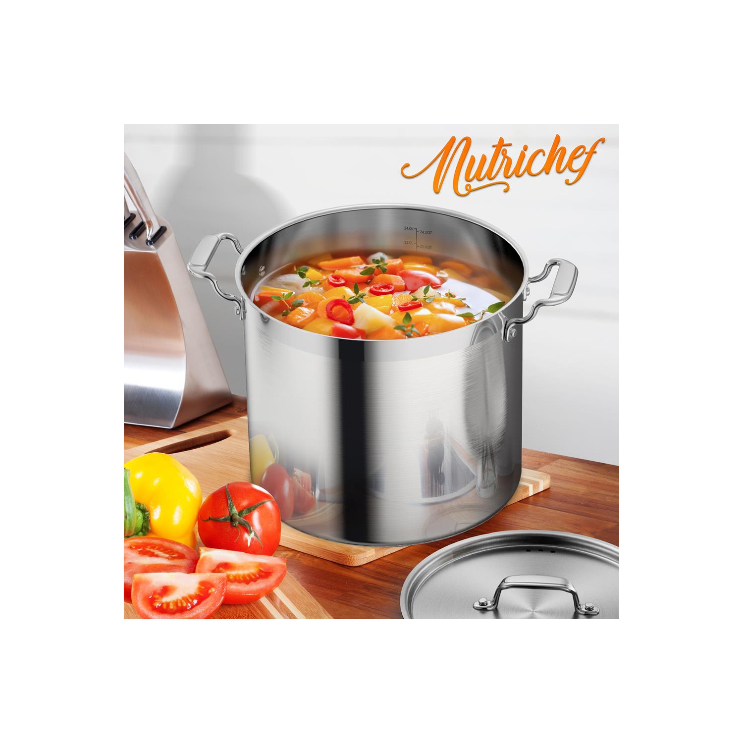 Stainless Steel Cookware Stockpot - 24 Quart, Heavy Duty Induction Pot, Soup Pot With Stainless Steel Lid
