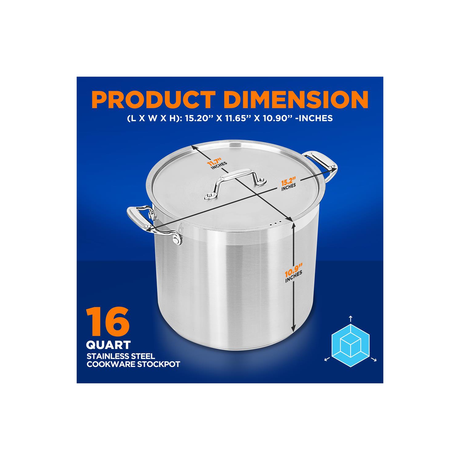 Stainless Steel Cookware Stockpot - 16 Quart, Heavy Duty Induction Pot, Soup Pot With Stainless Steel Lid