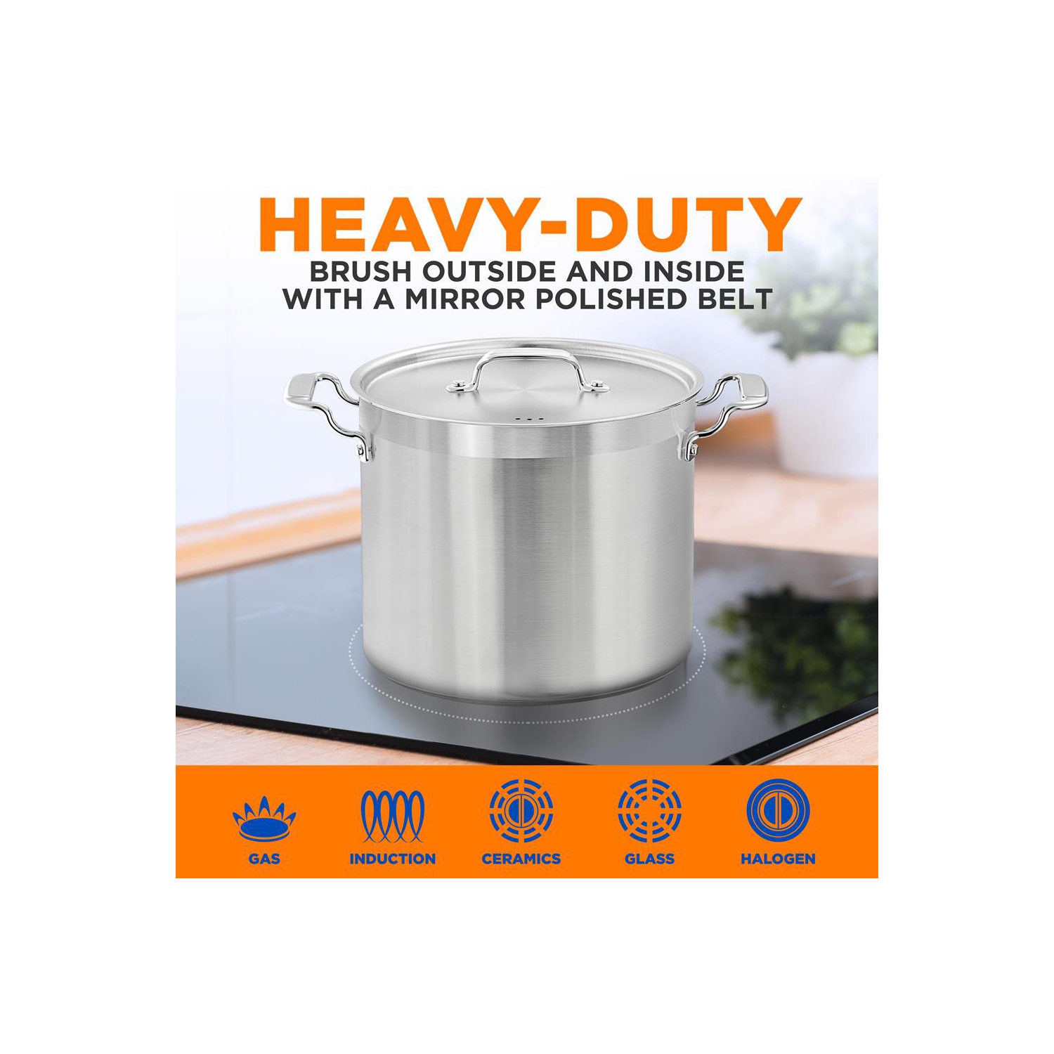 Stainless Steel Cookware Stockpot - 16 Quart, Heavy Duty Induction Pot, Soup Pot With Stainless Steel Lid