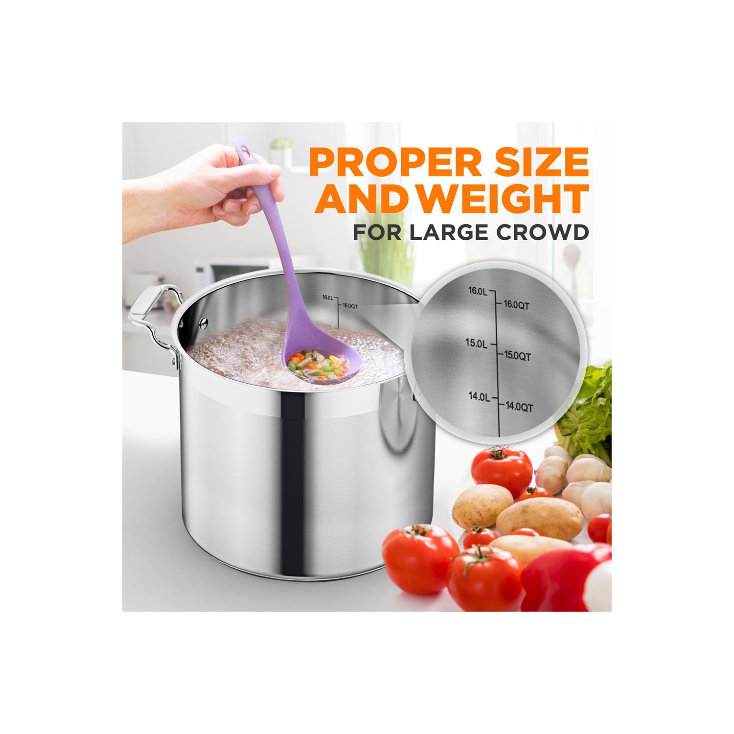 Stainless Steel Cookware Stockpot - 16 Quart, Heavy Duty Induction Pot, Soup Pot With Stainless Steel Lid