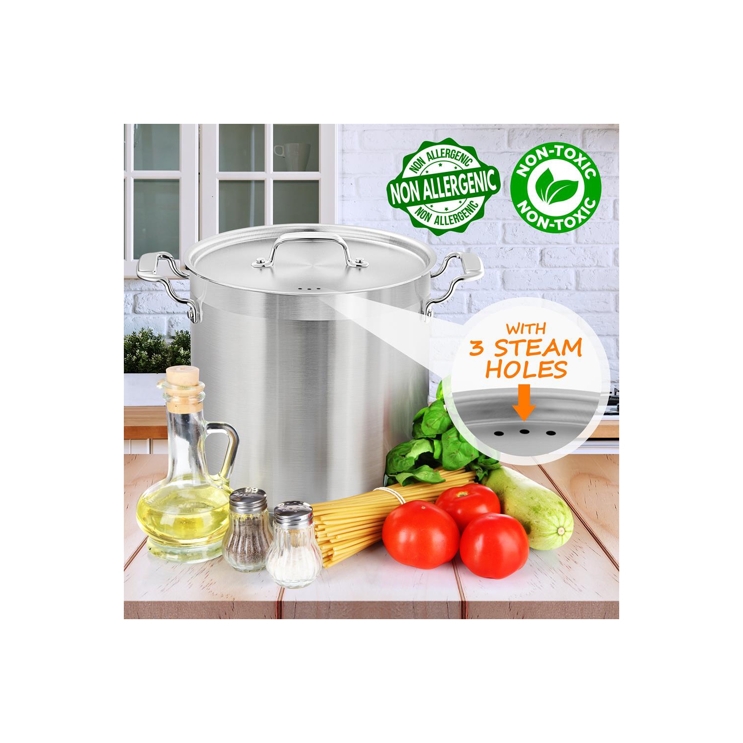 Stainless Steel Cookware Stockpot - 16 Quart, Heavy Duty Induction Pot, Soup Pot With Stainless Steel Lid