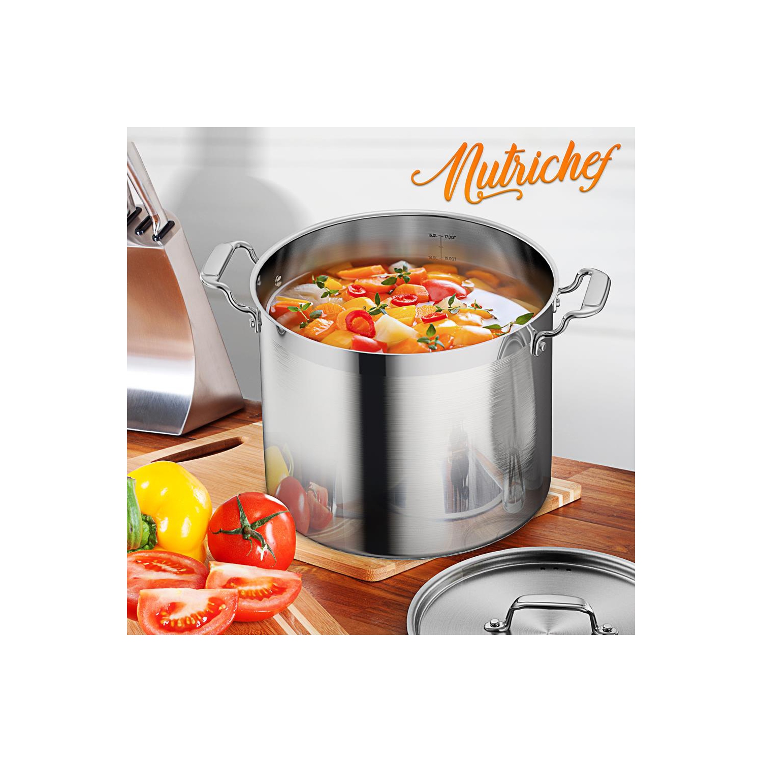 Stainless Steel Cookware Stockpot - 16 Quart, Heavy Duty Induction Pot, Soup Pot With Stainless Steel Lid